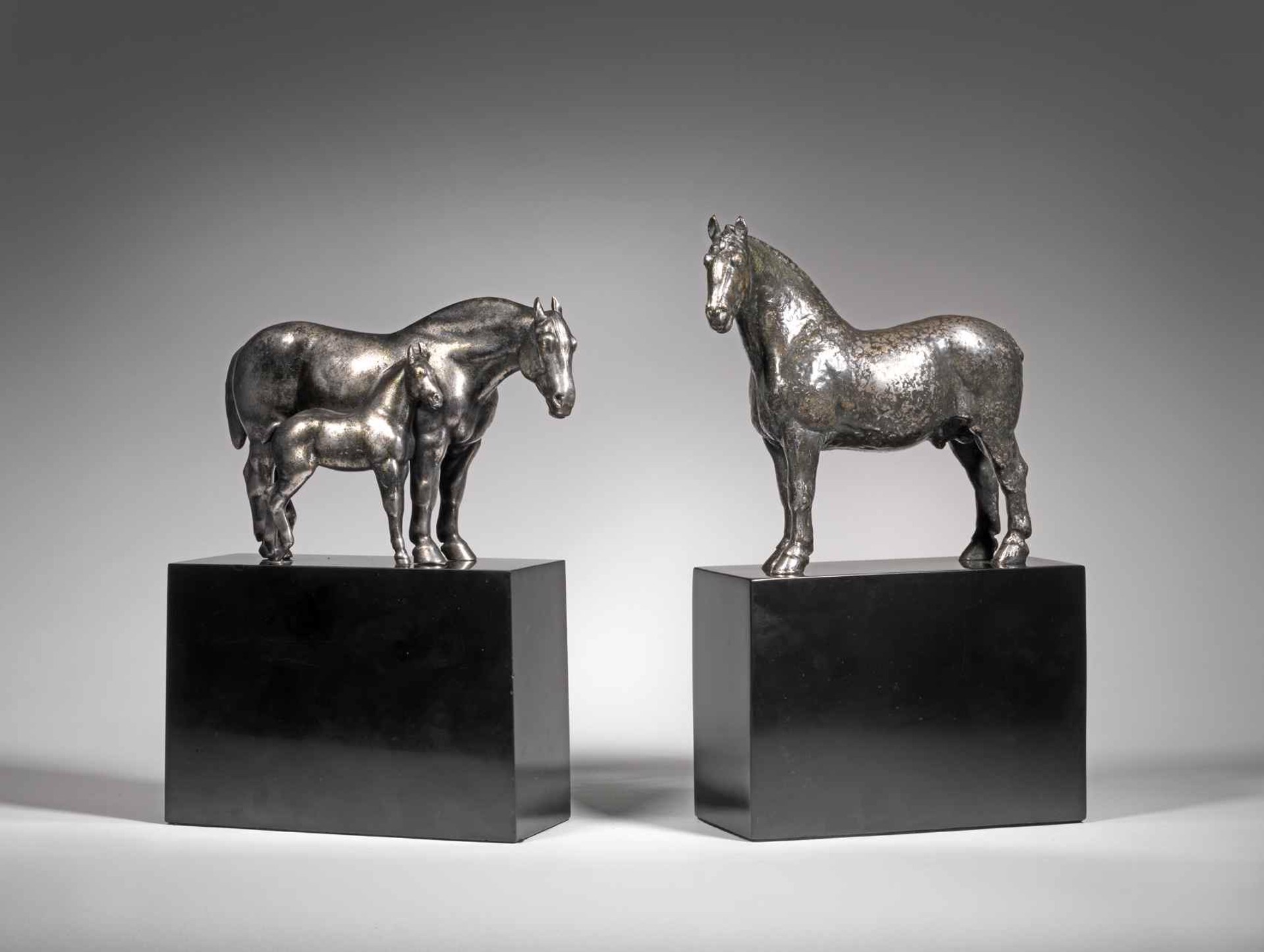 Percheron Stallion, Rhum, and Mare and Foal, Messaline, 1930, a pair by Herbert Haseltine