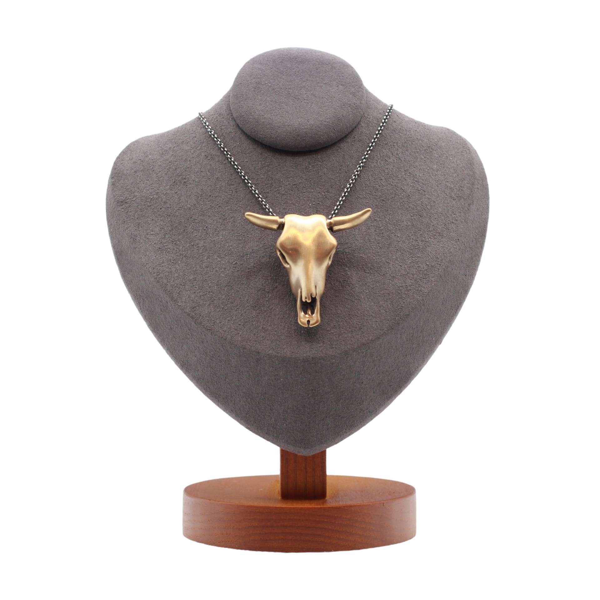 Bronze Cow Skull Necklace - Brush Finish Bronze by Louisa Berky