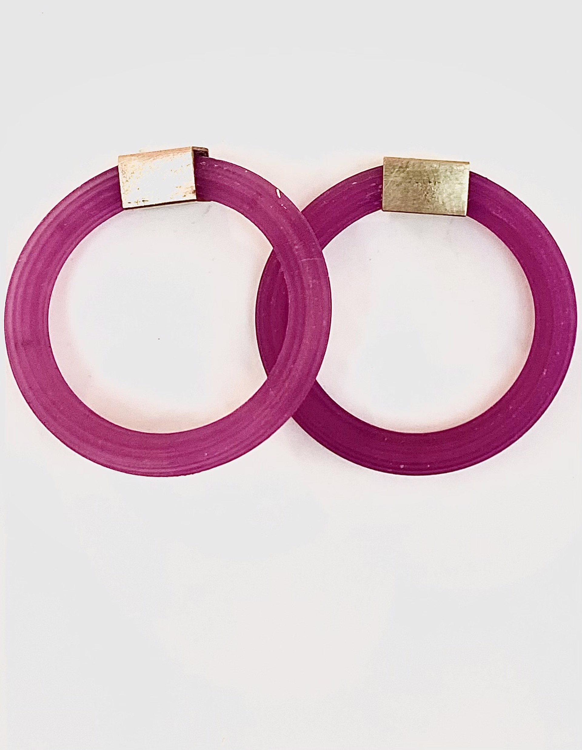 16.1 Purple Hand Dyed Silicone Brass Earrings by Cathy Talbot