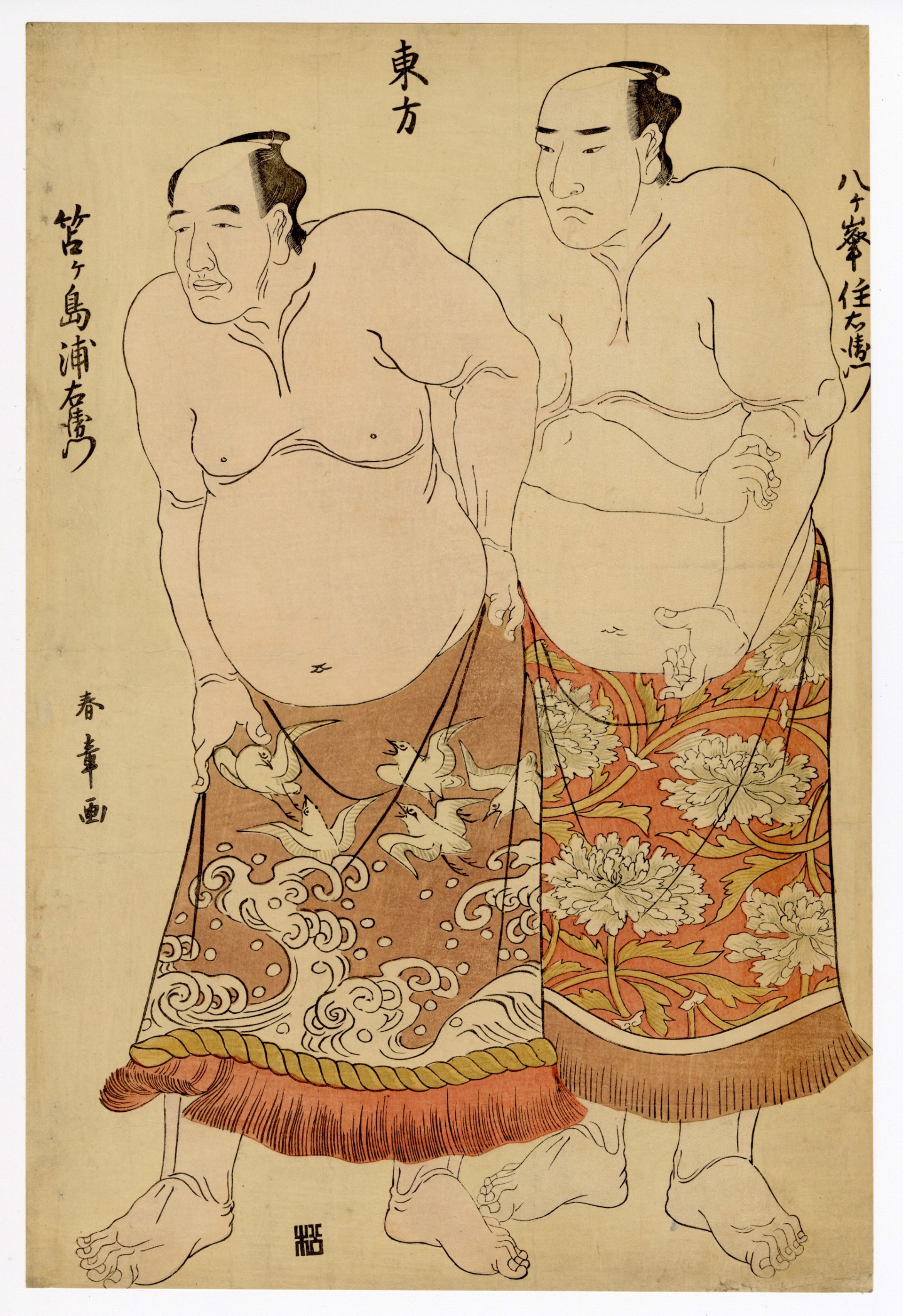 East Side Wrestlers YatsugamineJuemon (Fukuoka) and Chogashima Uraemon (Tokushima) by Shunsho