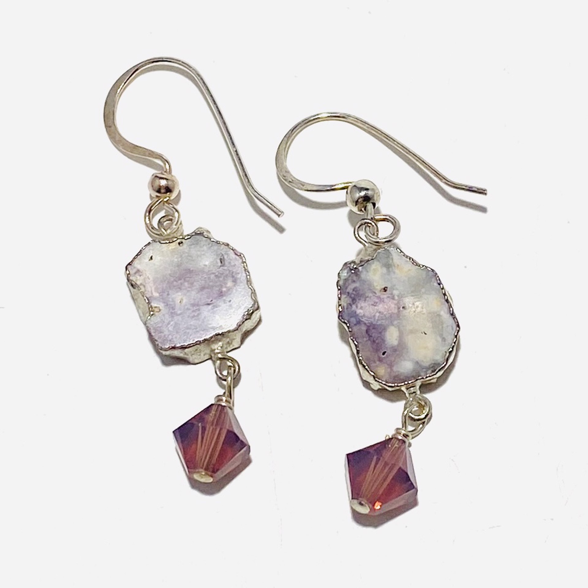 Sterling Framed Purple Opal, Crystal Earrings LR23-07 by Legare Riano