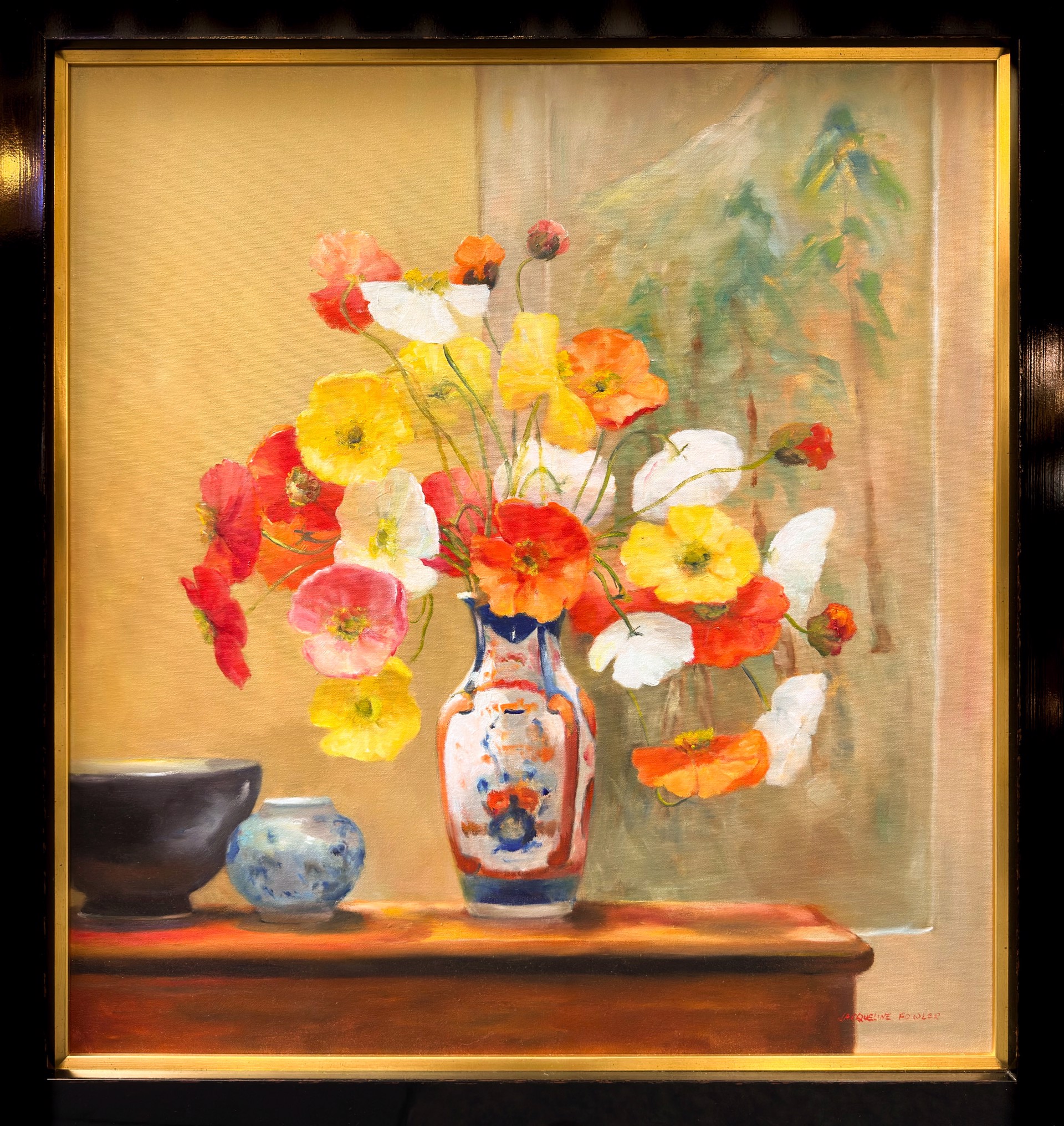 Poppies in Small Imari Vase by Jacqueline Fowler