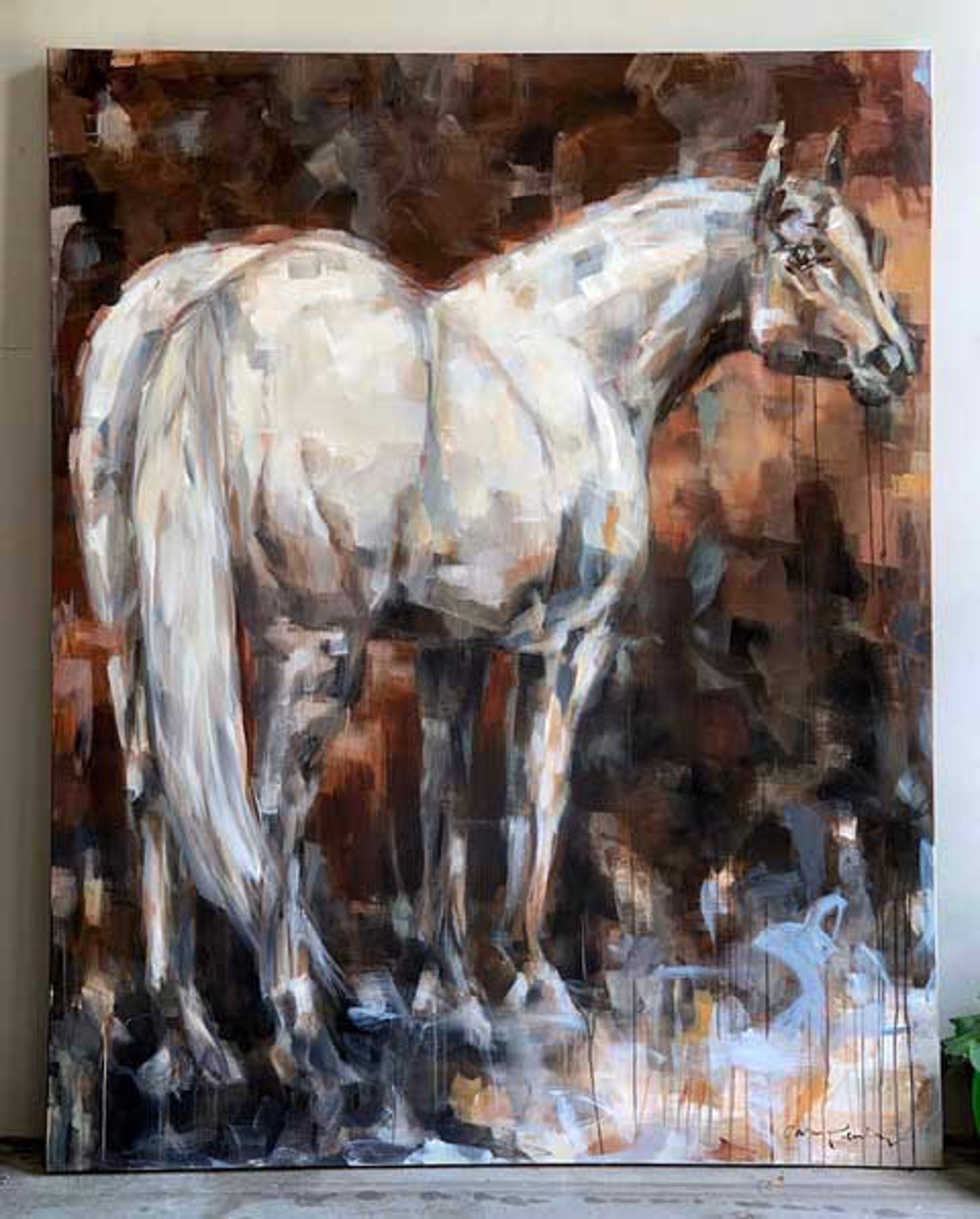 Original Painting Of A Grey Horse Standing Featuring A Neutral Background By Carrie Penley Available At Gallery Wild