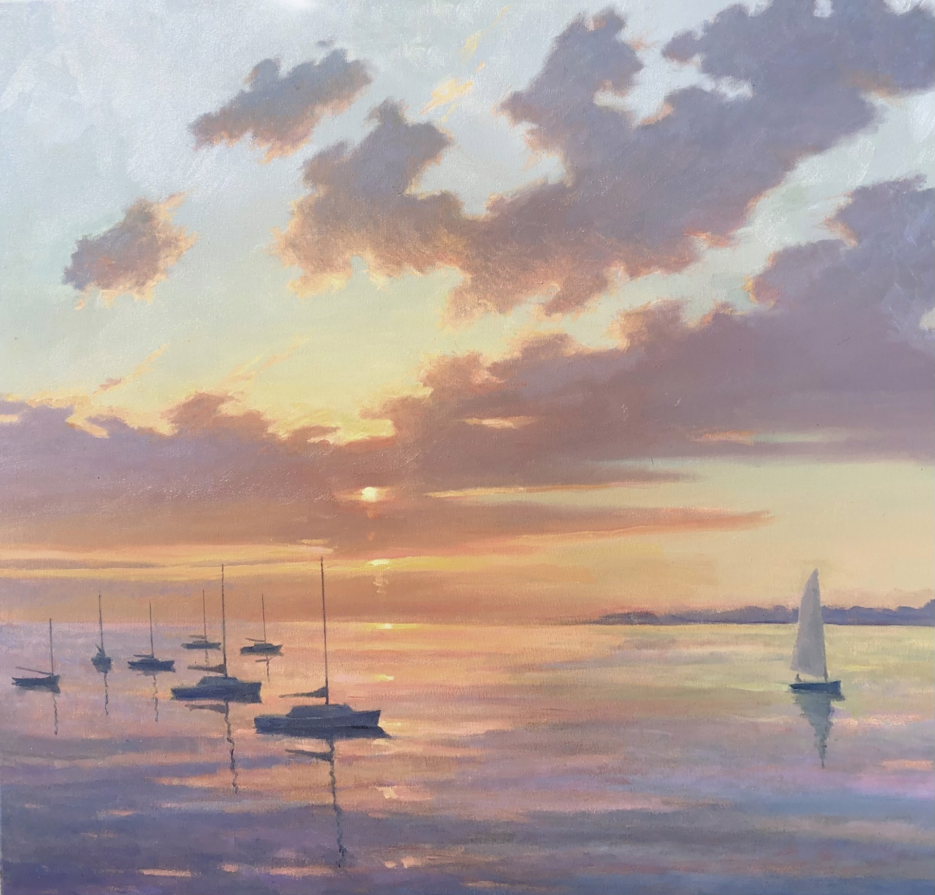 "Moorings at Sunset" by Leonard Mizerek