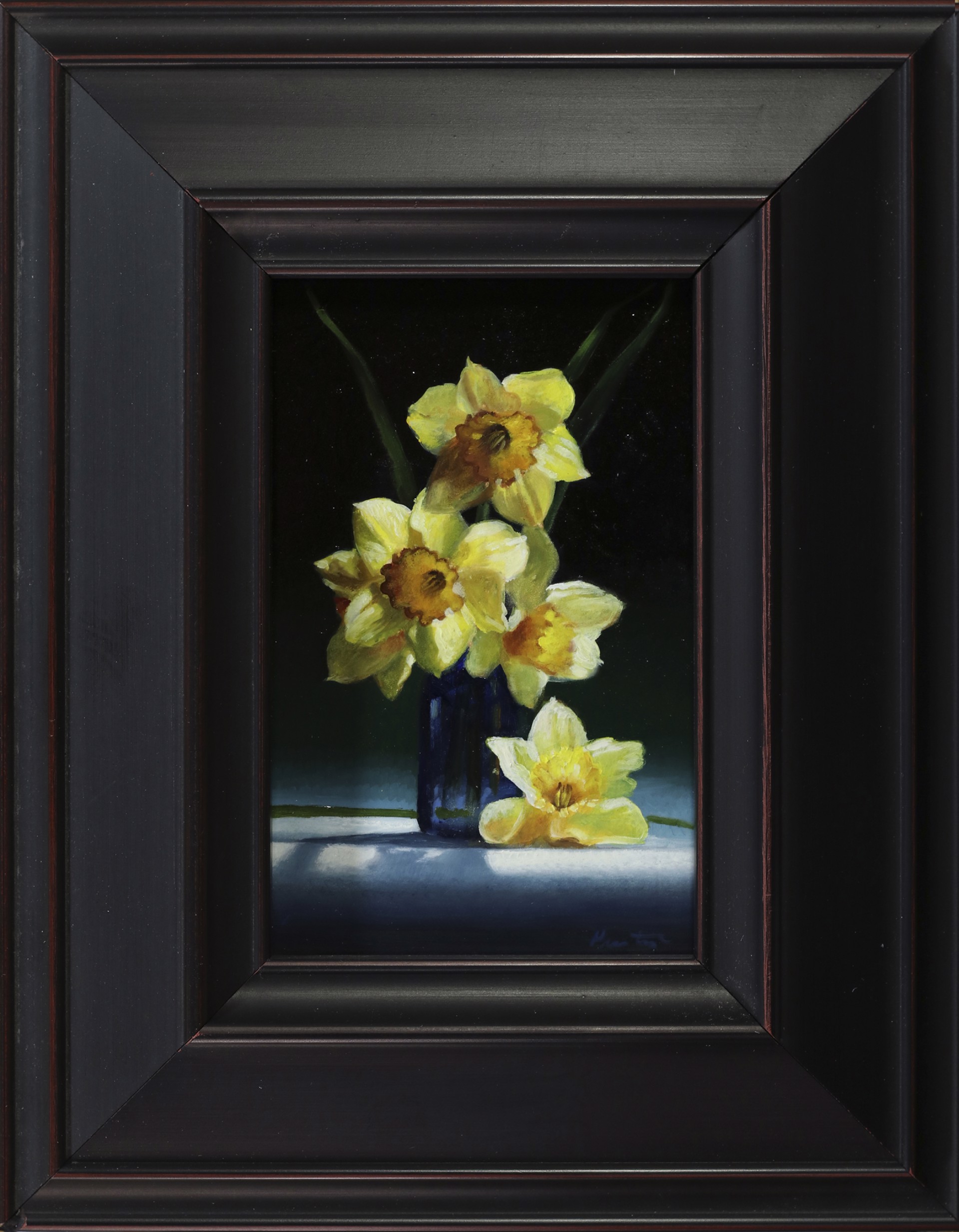Daffodils and Blue Bottle by Larry Preston