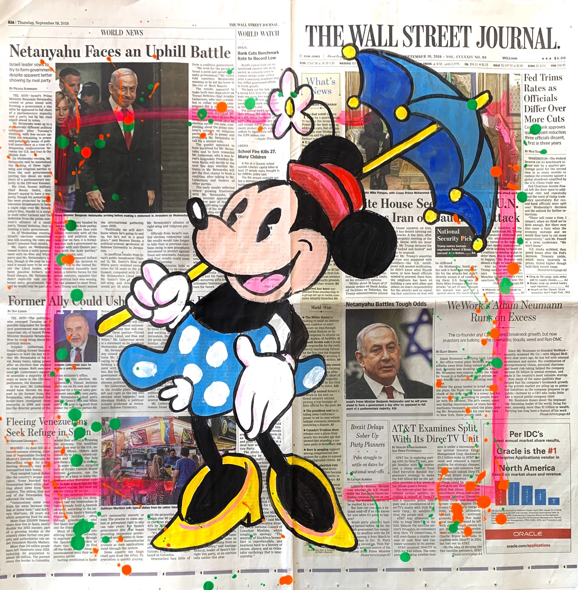 WSJ Series Minnie Mouse and Umbrella  by WSJ Series on Newspaper by Elena Bulatova