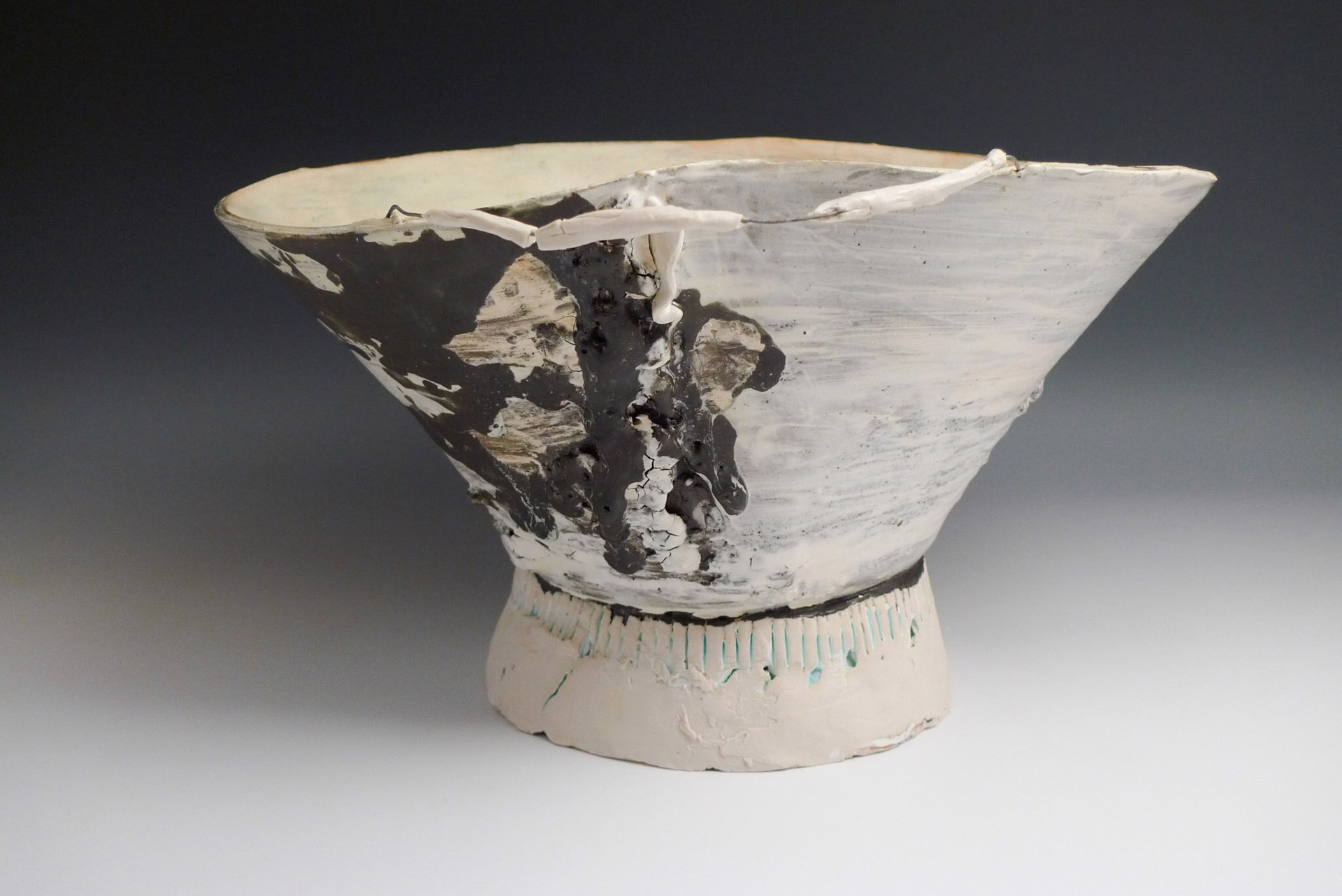 Cream and White Bowl with Pedestal by Ani Kasten
