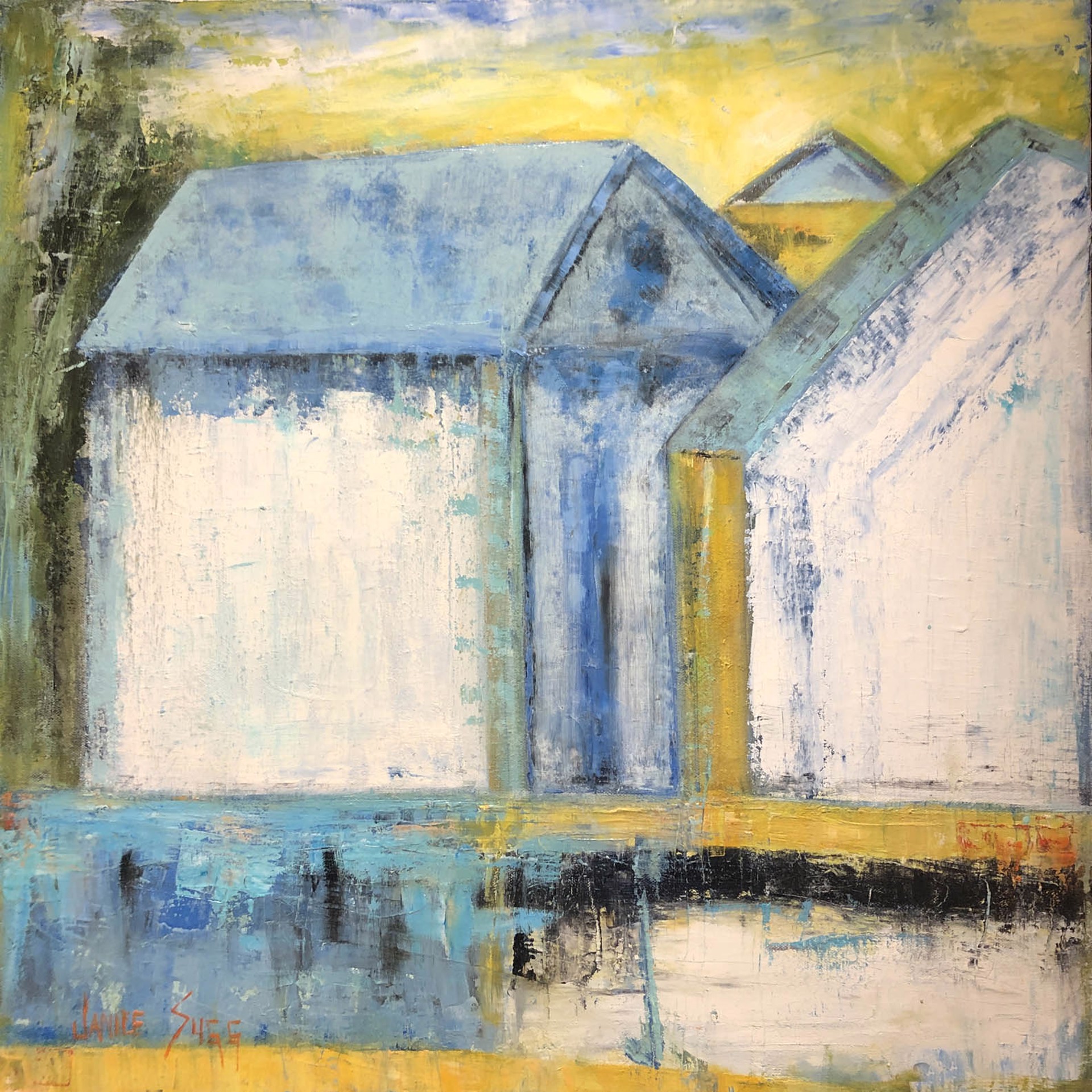 Blue Barn in White Light by Janice SUGG