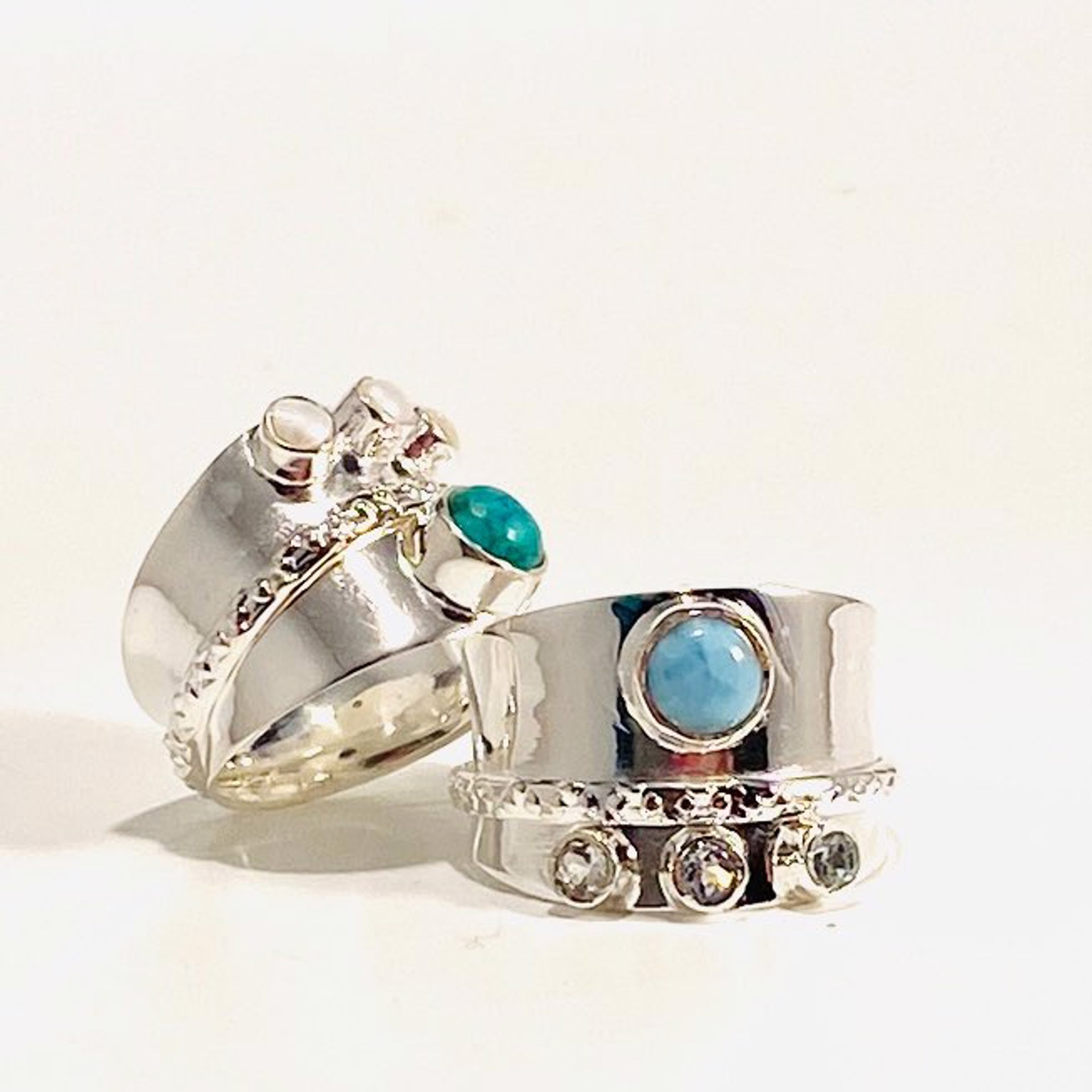 MON SR 3209 Larimar Blue Topaz $100 or Turquoise Pearl $94 Spin Ring LIMITED SIZES by Monica Mehta