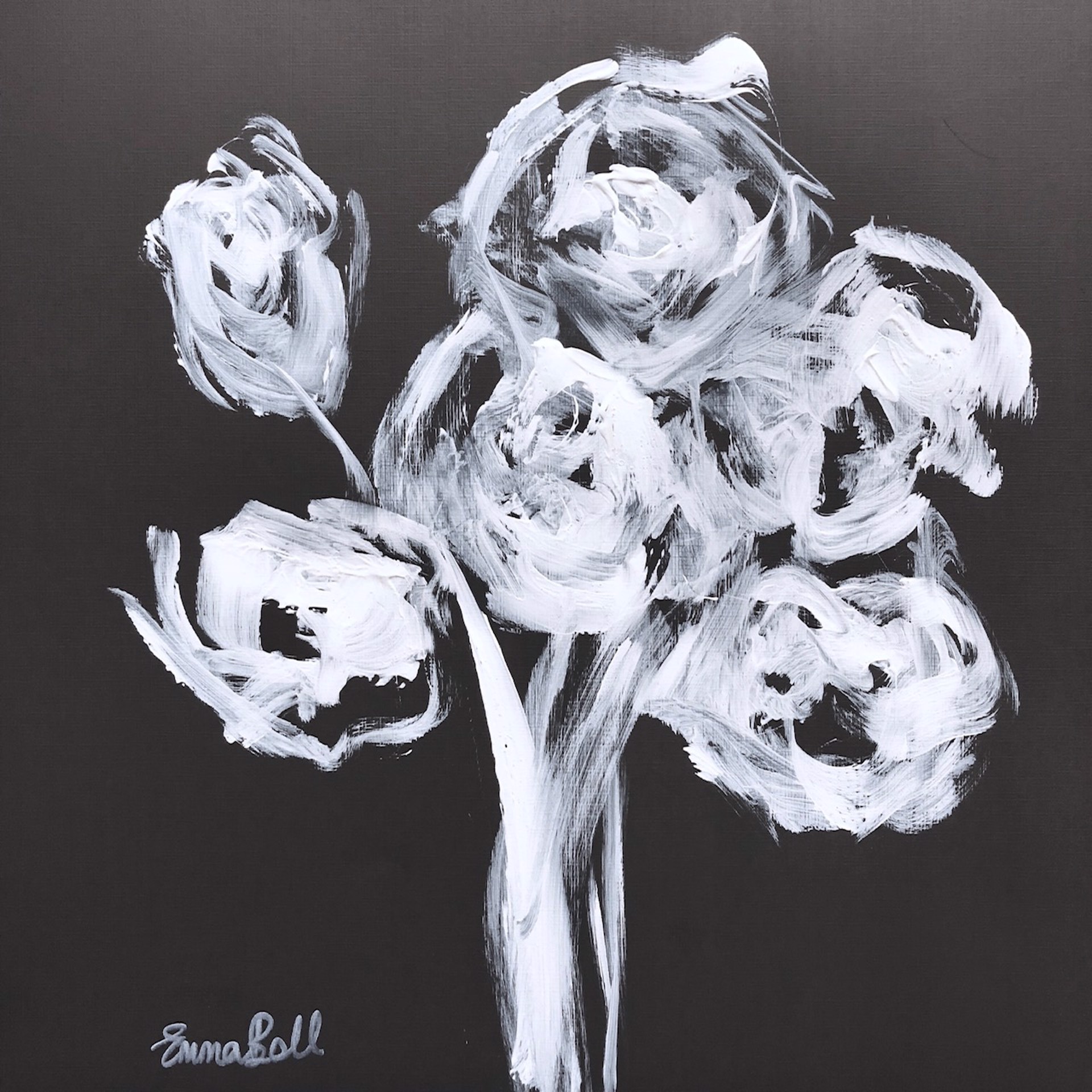 White on Charcoal Roses I by Emma Bell