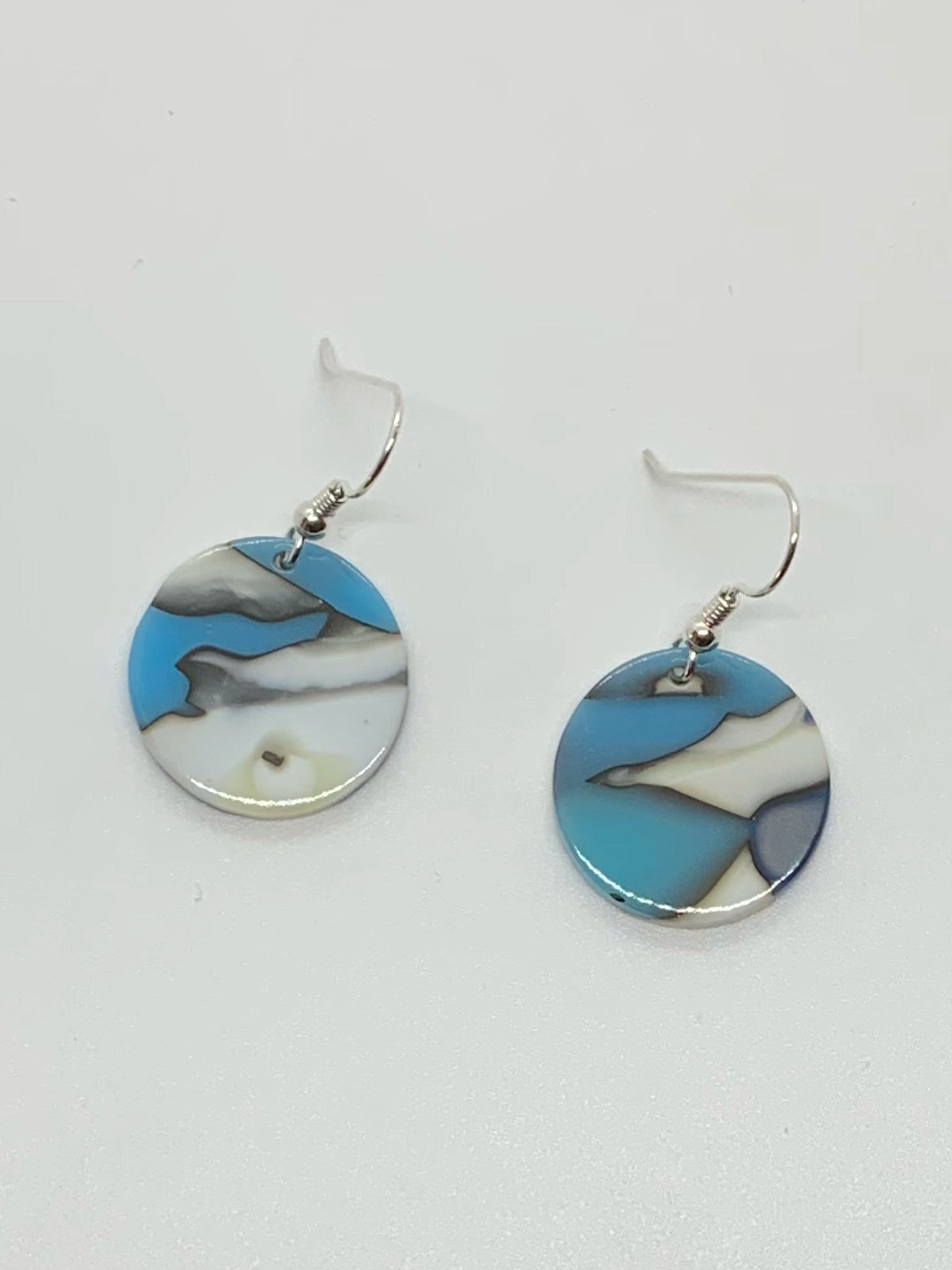 Molten Glass Earrings - Round - Blues & Vanilla - Satin by Chris Cox