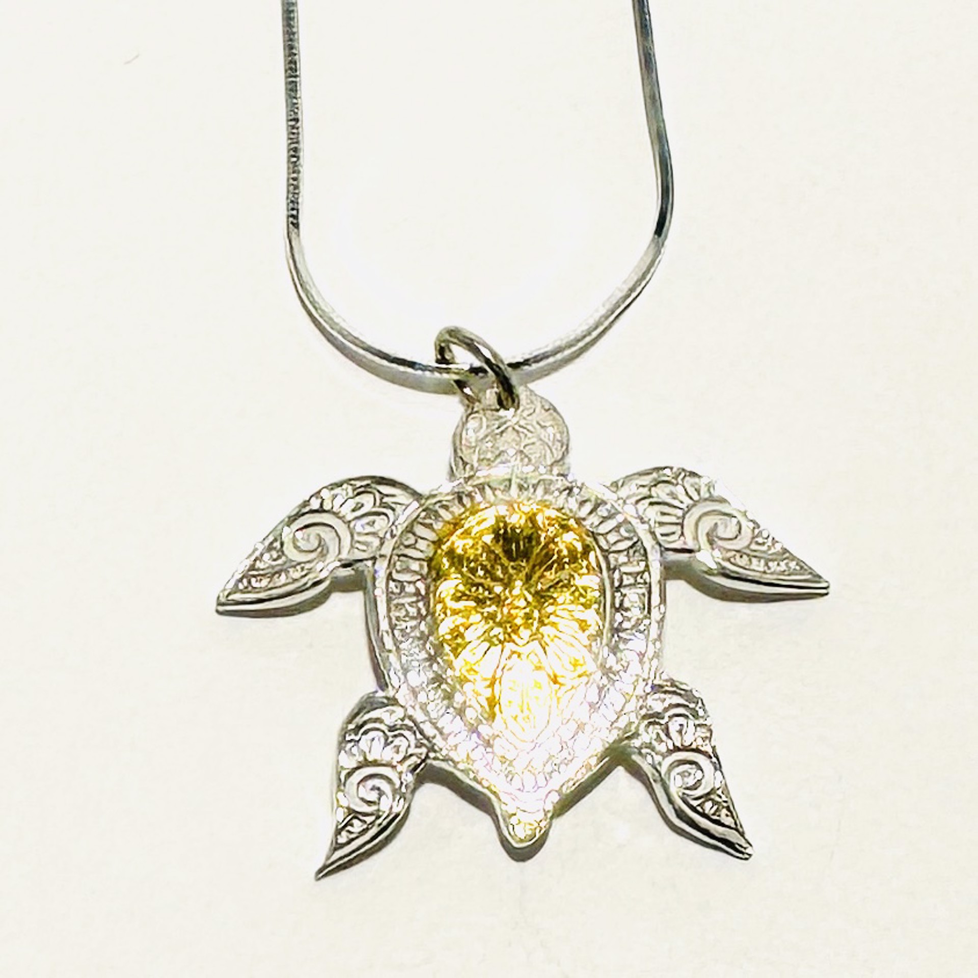 Keum-boo Fine Silver and Gold Turtle Necklace KH23-39 by Karen Hakim