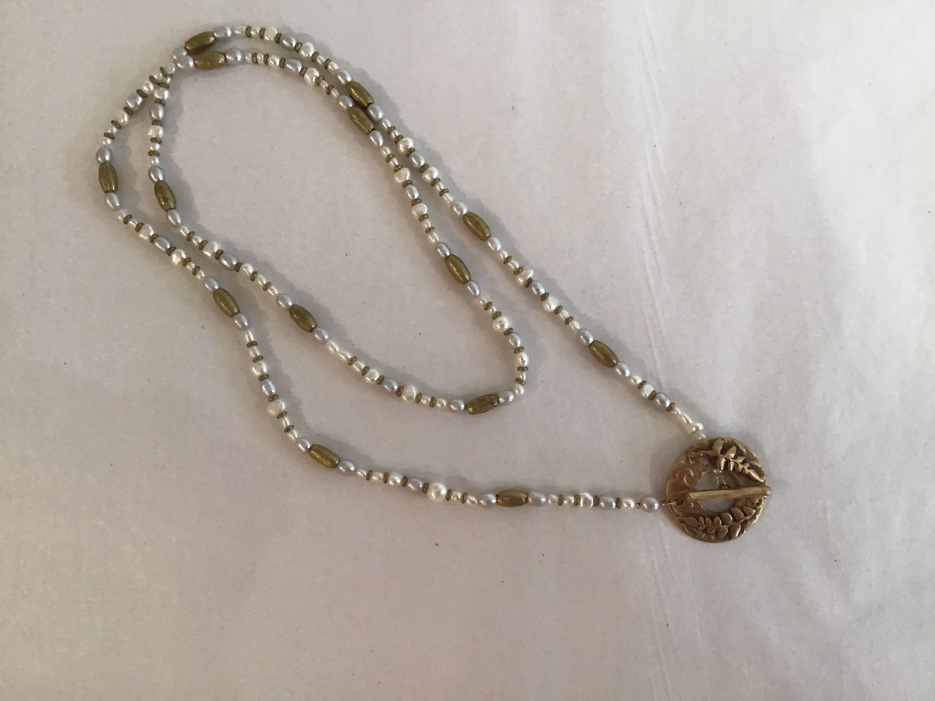 Seeded Pearl with Bronze Pendant Necklace  by Sarah Long