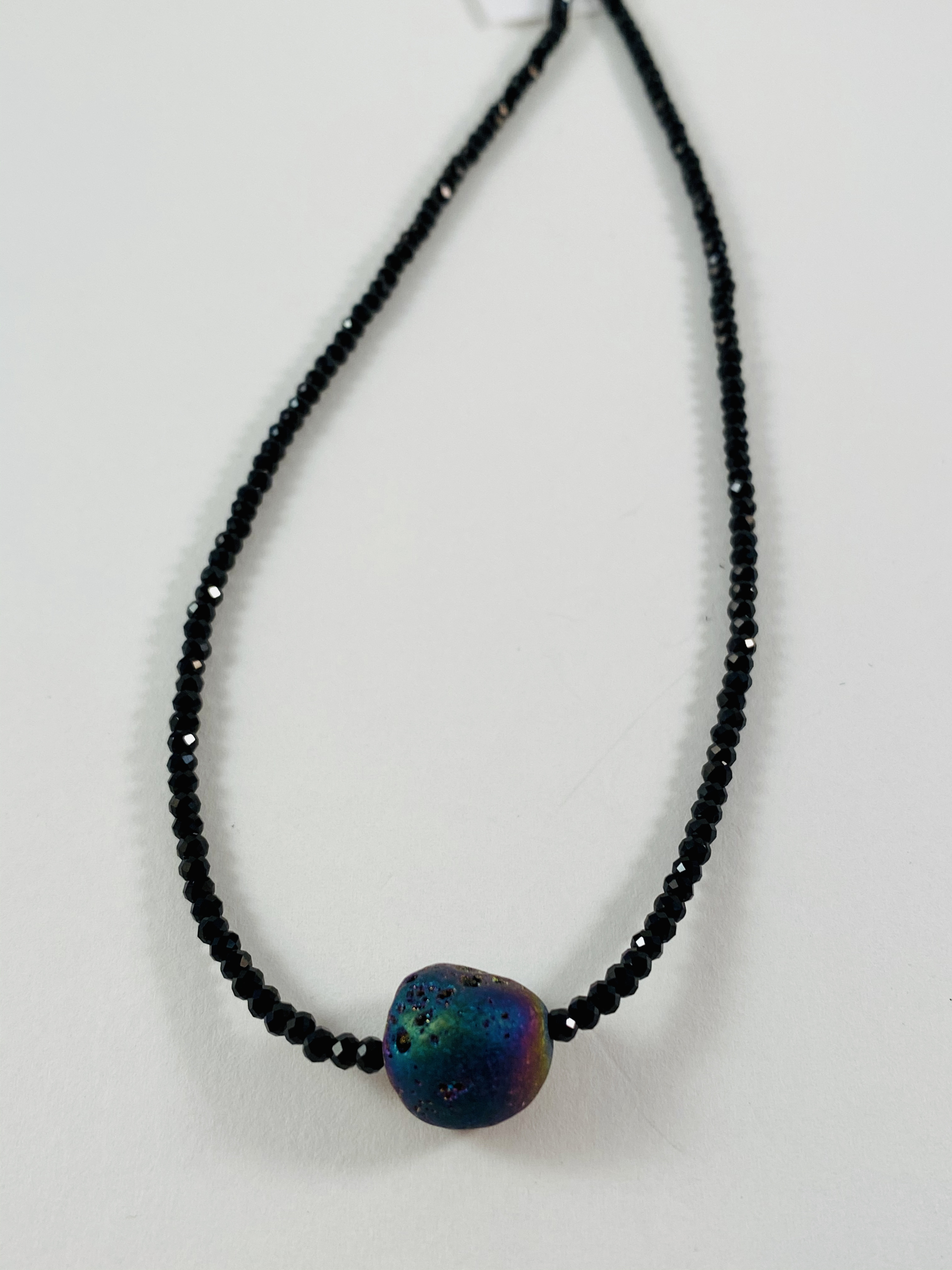 Faceted Black Spinel Necklace, titanium druzy pendant by Nance Trueworthy