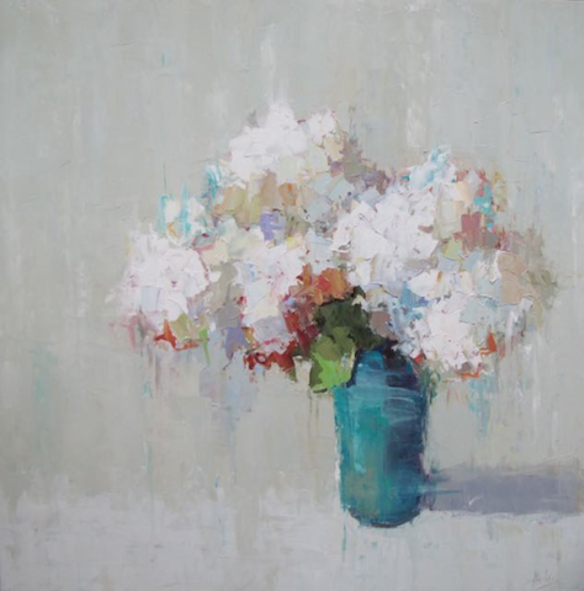 Hydrangeas In Teal Vase by Barbara Flowers