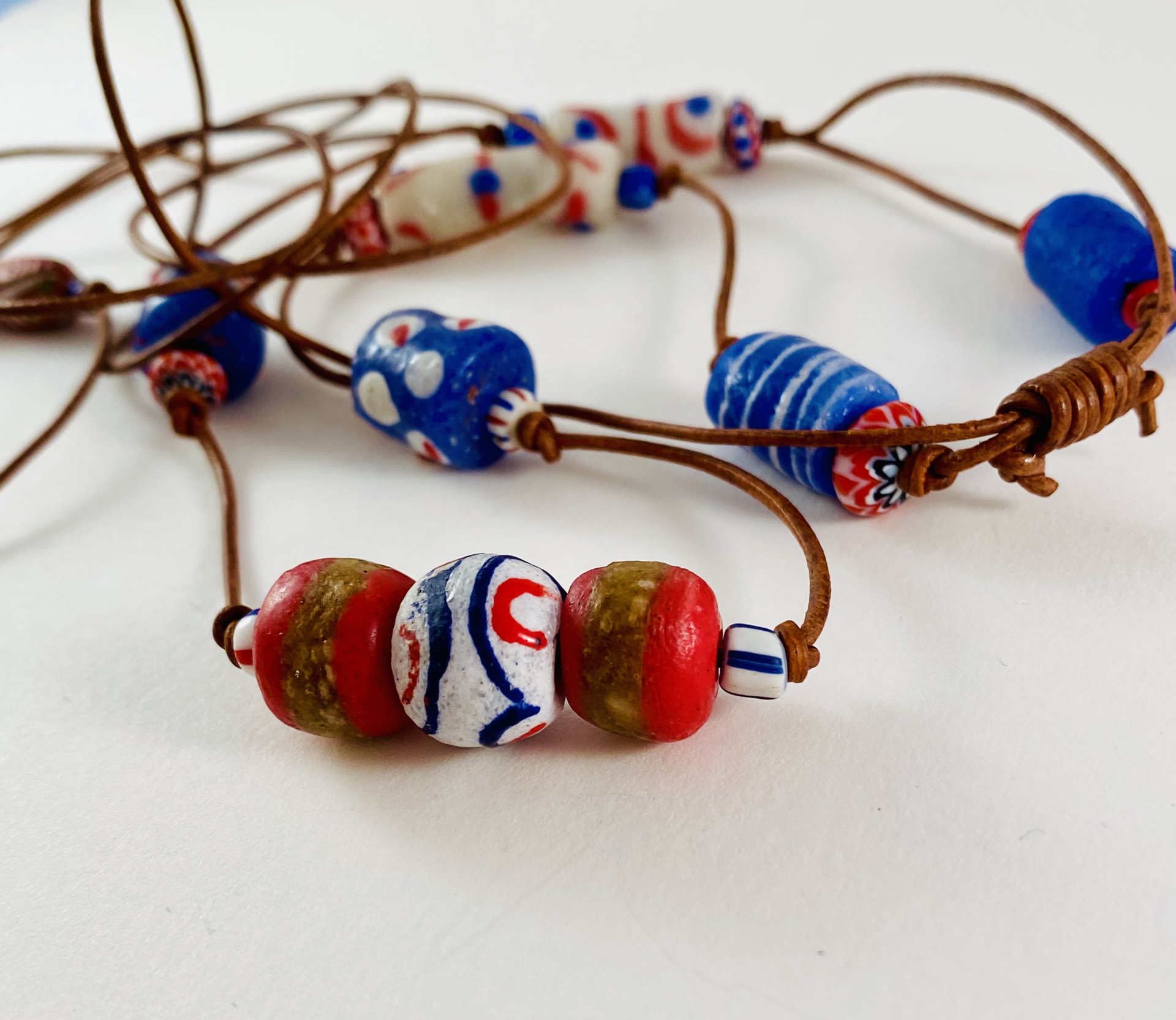 African Trade Bead Lariat Necklace by Barbara Duimstra