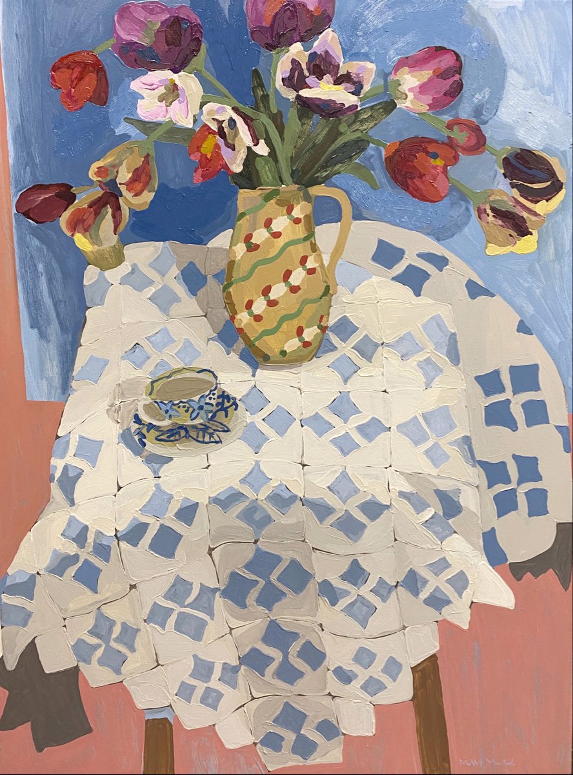 Tulips And Blue Quilt by Molly Mansfield