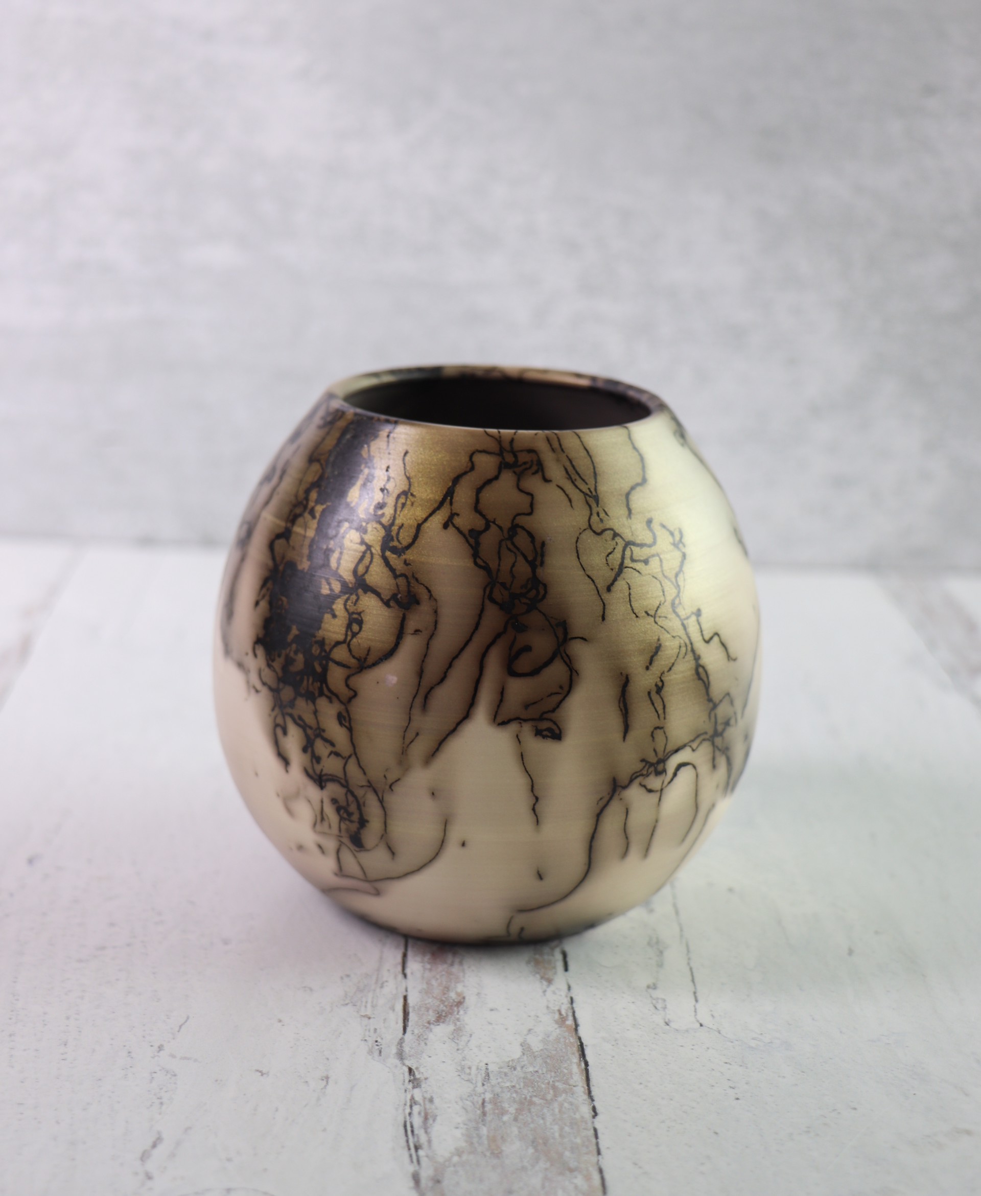 Gold Mica Small Orb Horse Hair Pottery by Caroline Renée Woolard