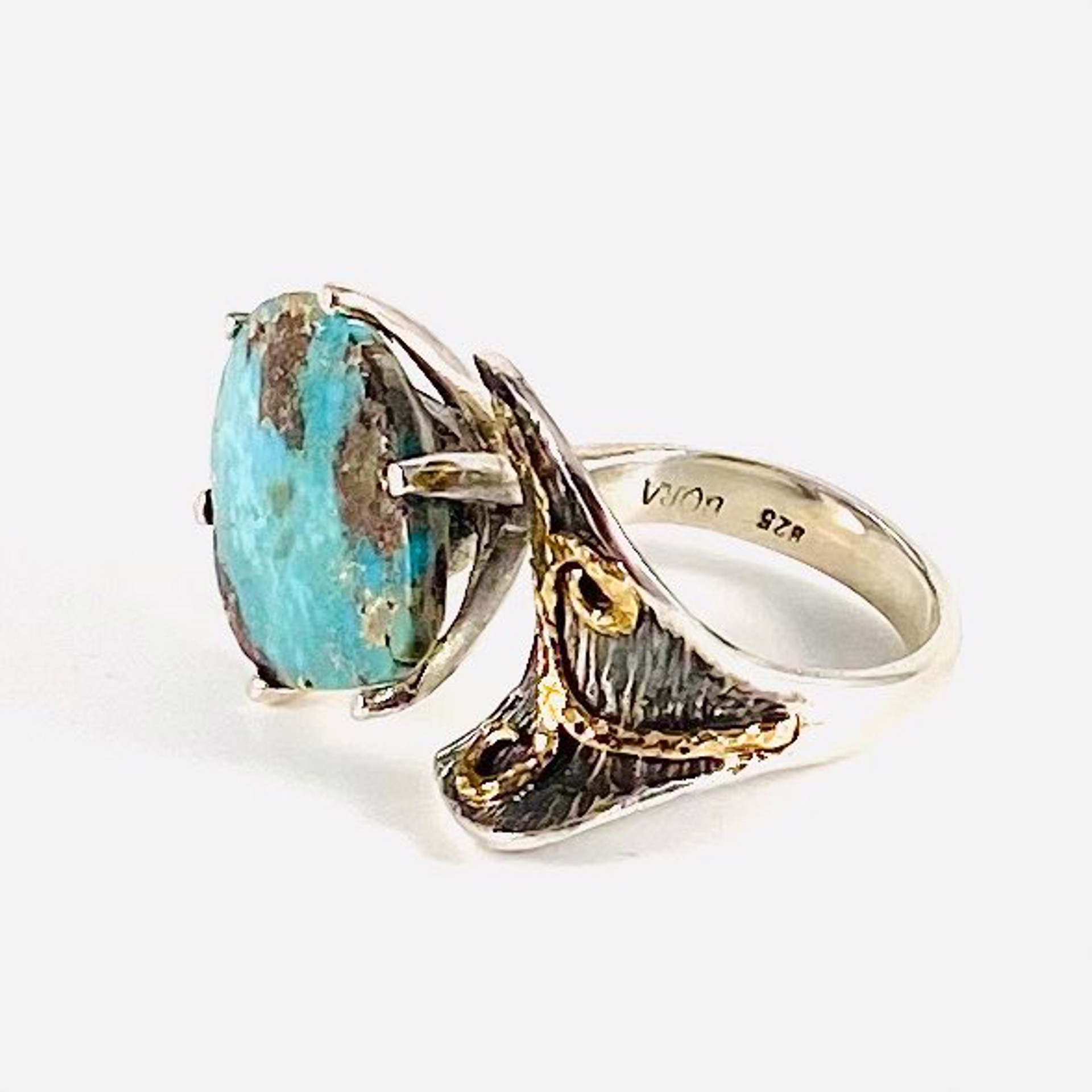 Teardrop Persian Turquoise Whale Tail Ring sz7.75 by Bora