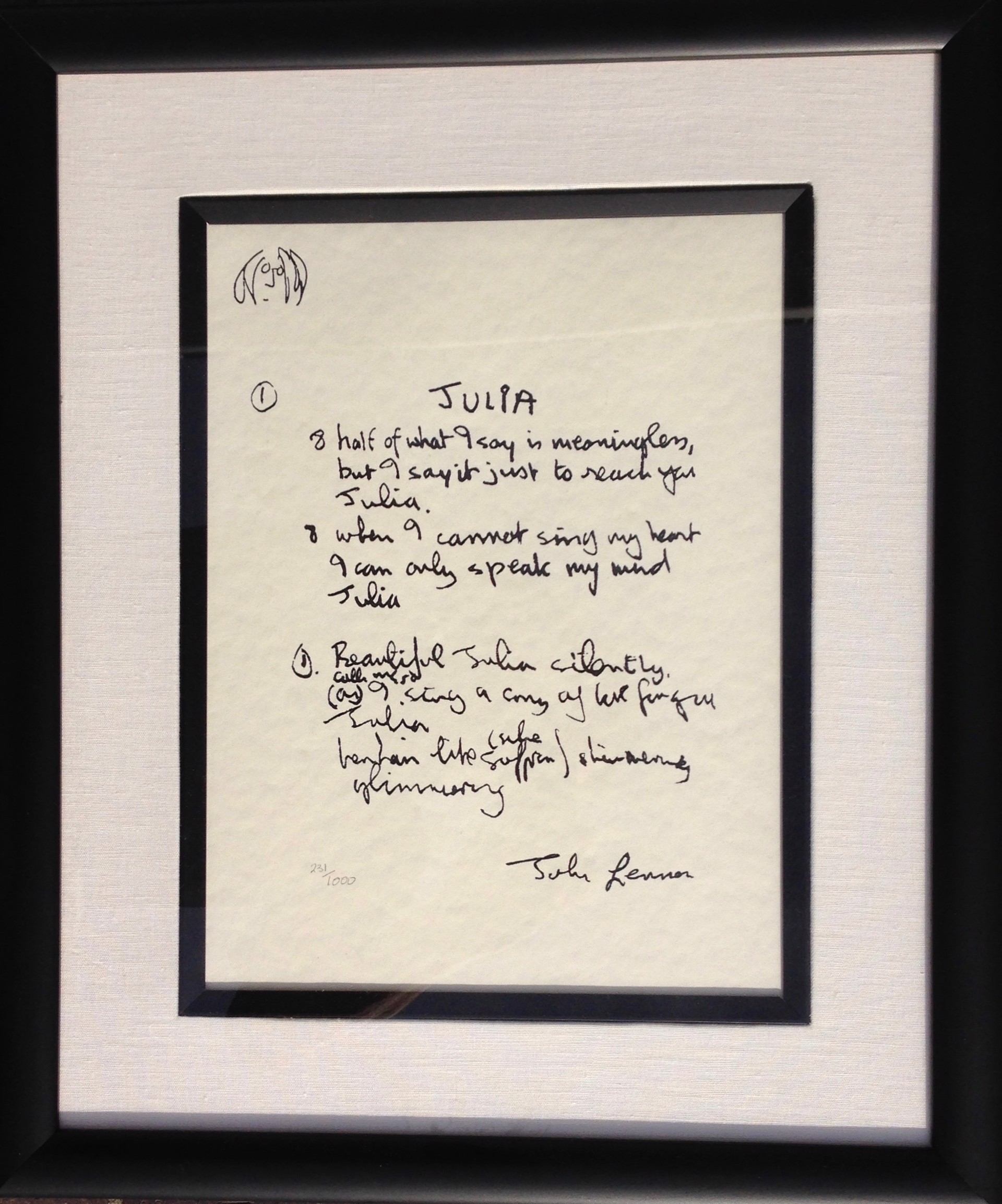 "Julia" Lyrics (Framed) by John Lennon