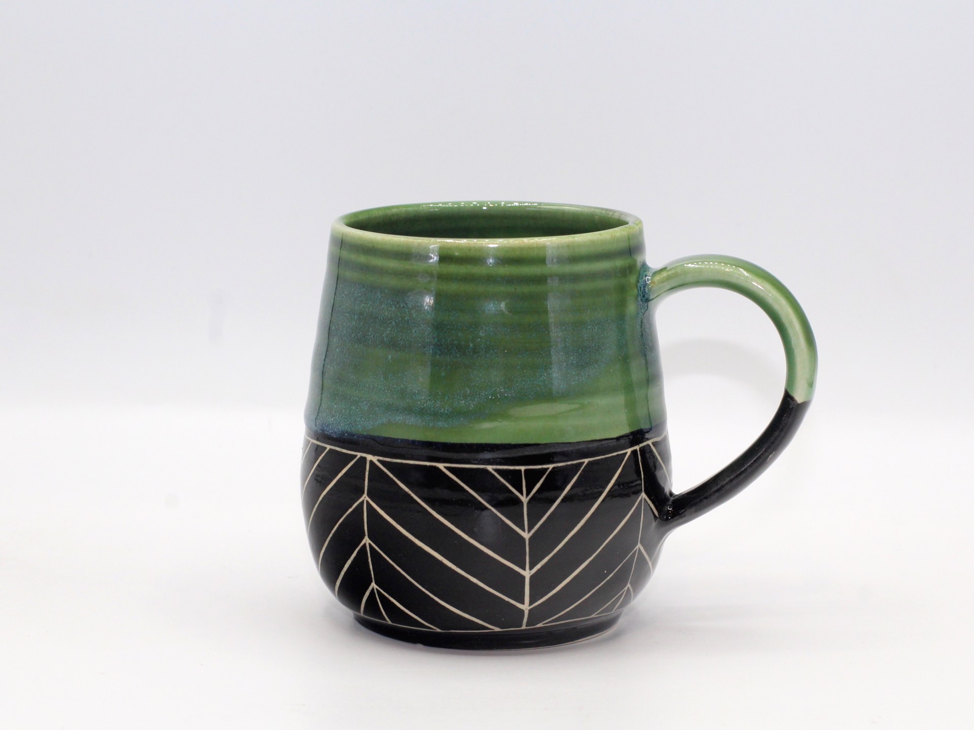 B&W Geometric w/ Teal Glaze Mug by Kara Lovell