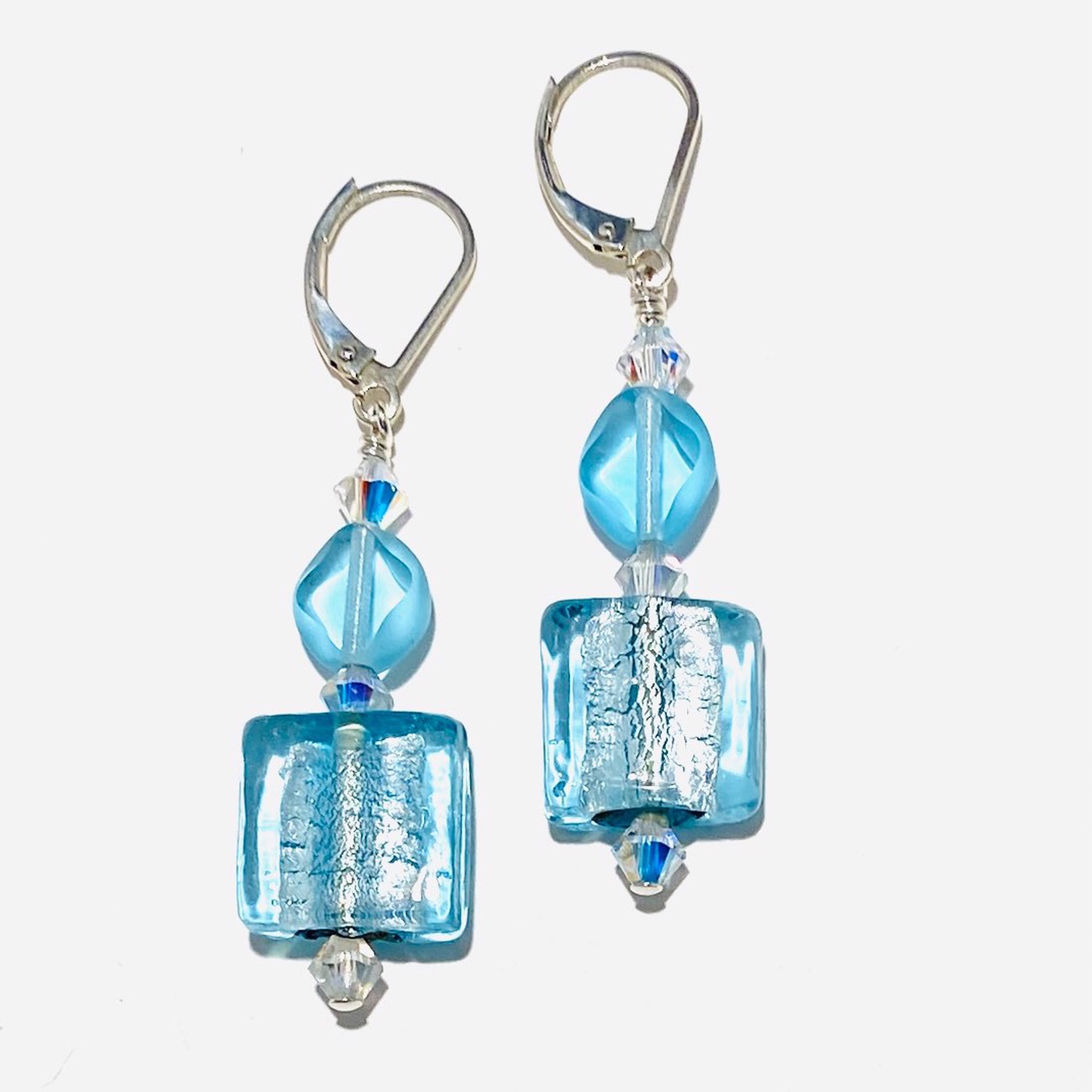 Baby Blue Art Glass and Swarovski Crystal Earrings SHOSH23-33 by Shoshannah Weinisch
