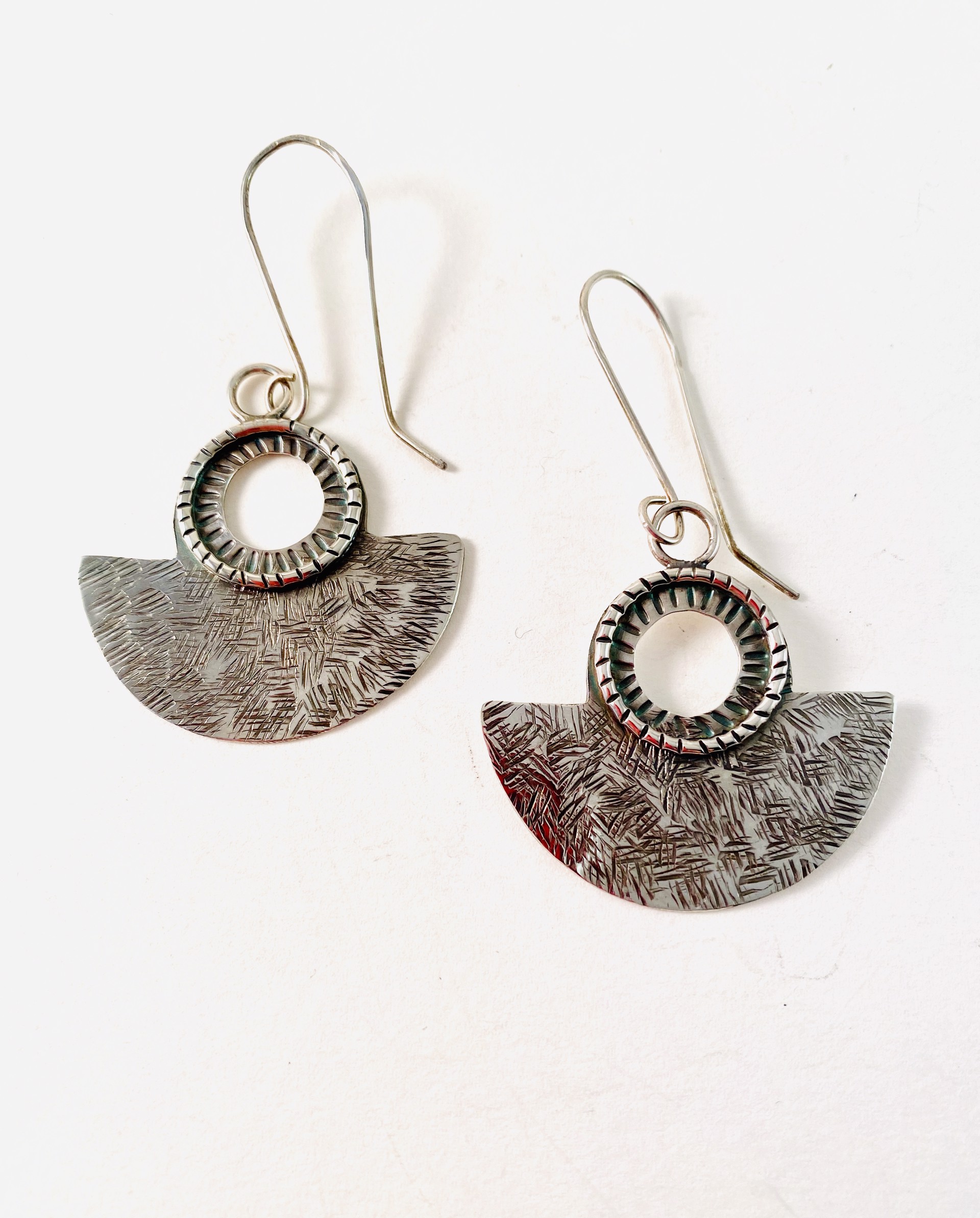 Silver Hand Textured Earrings by Anne Bivens