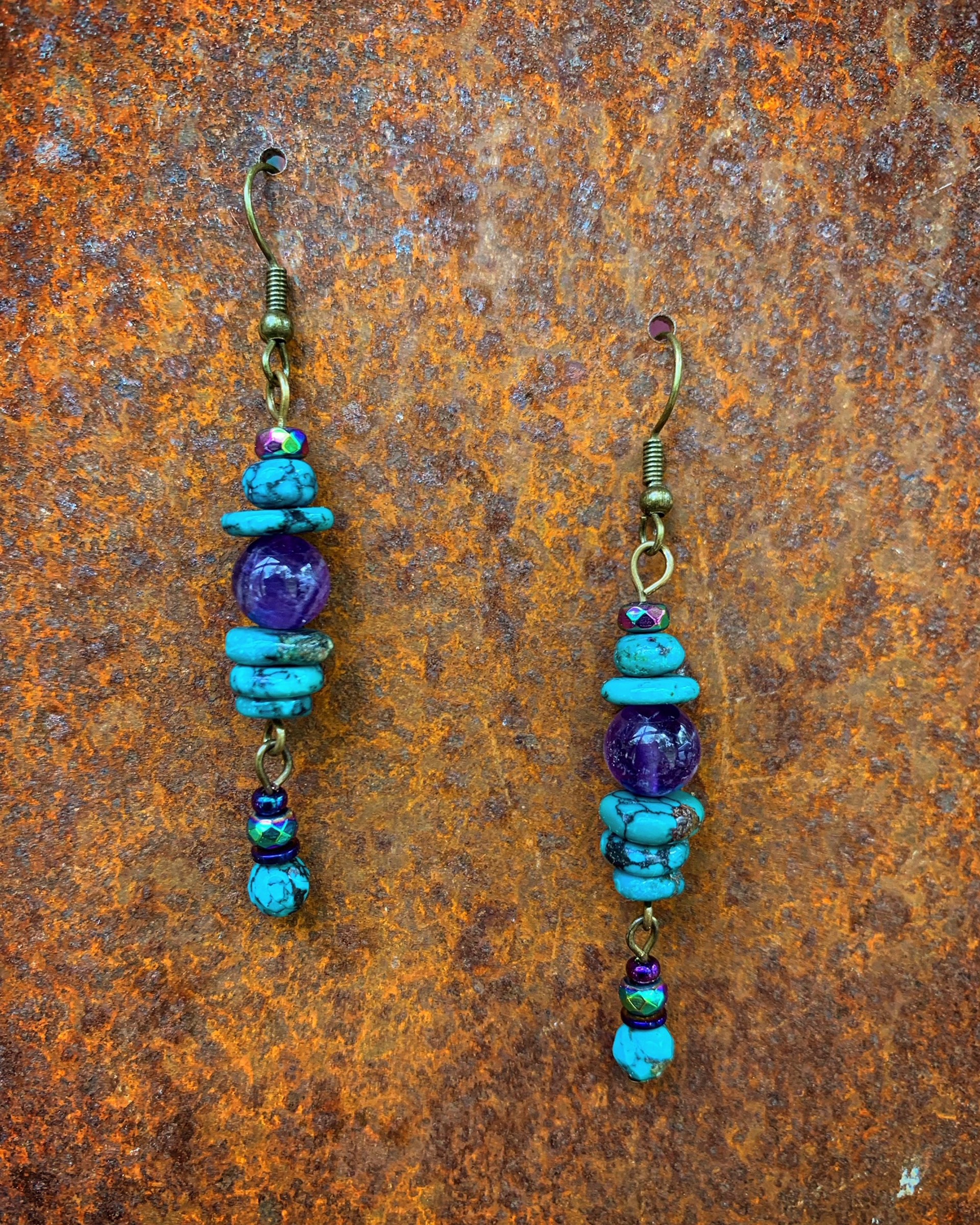 K848 Amethyst and Turquoise Earrings by Kelly Ormsby