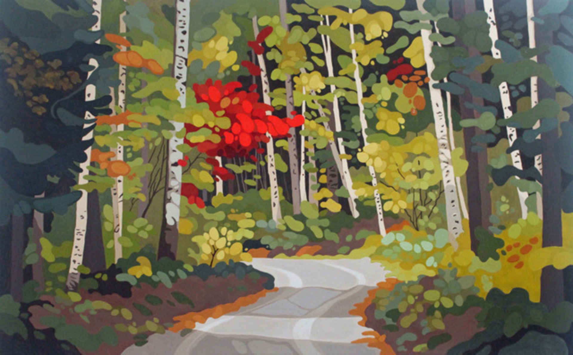 Birch Trees and Road by Leanne Baird