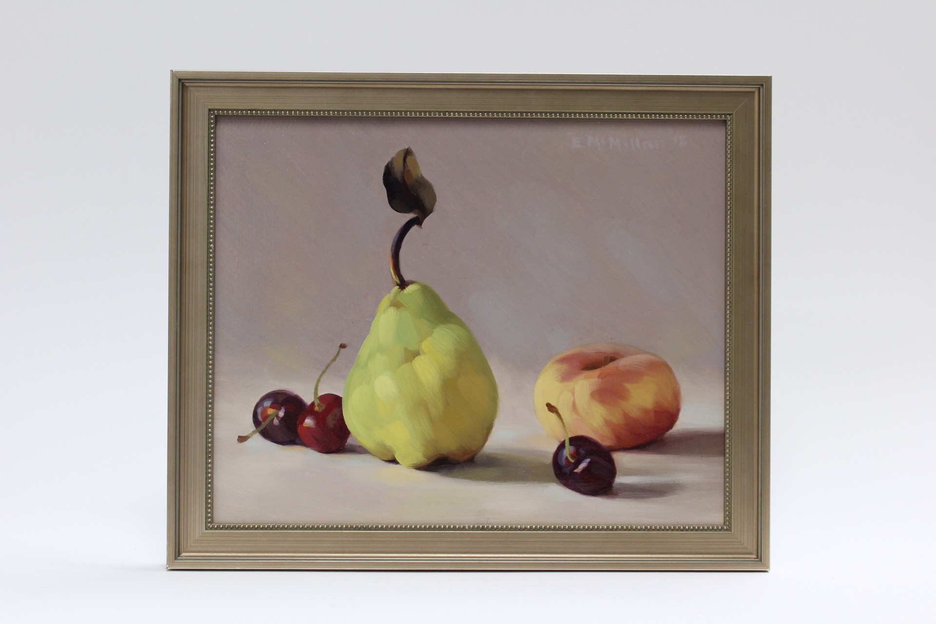 Leafed Pear, Cherries, Donut Peach by Elizabeth McMillan