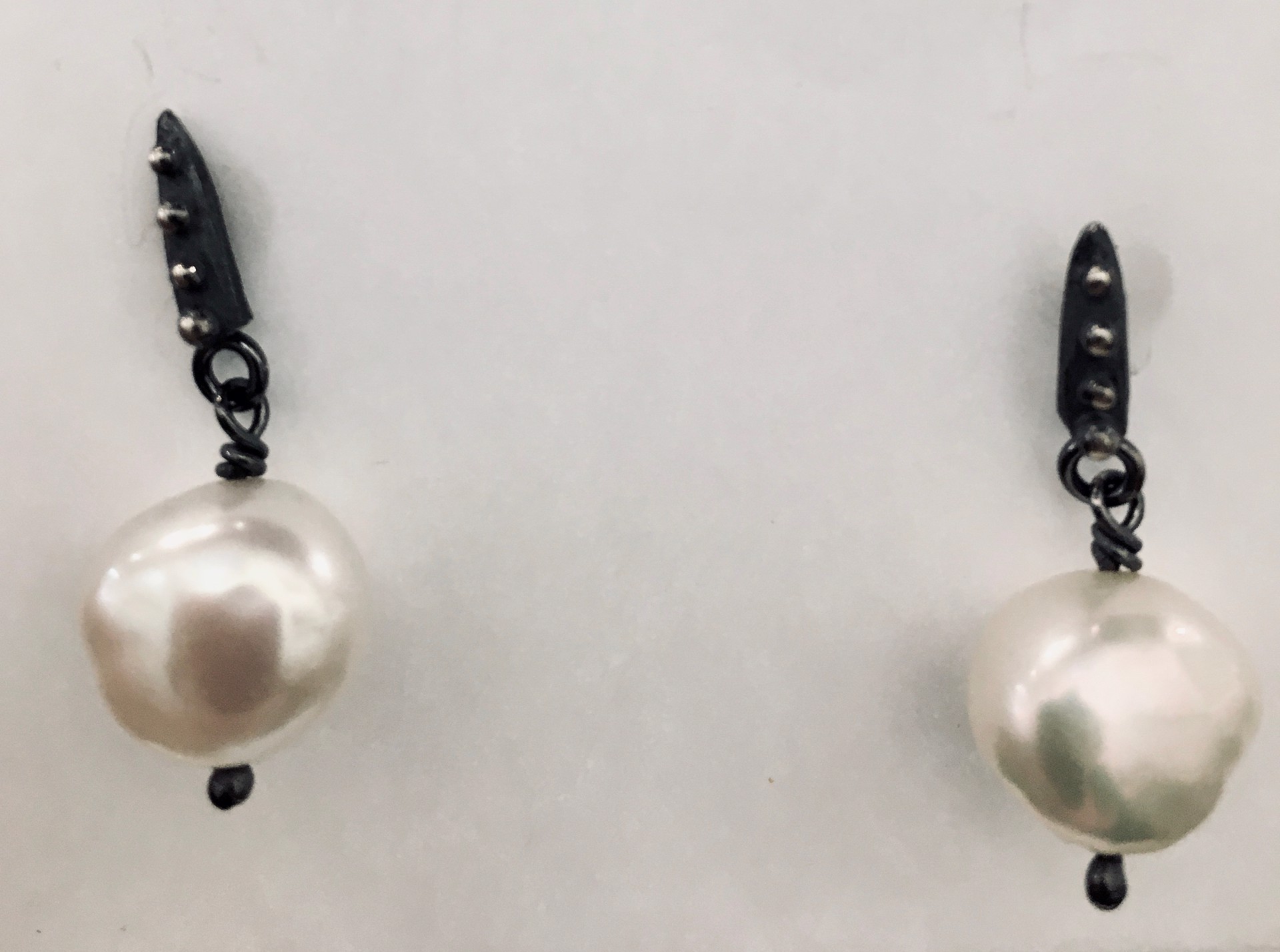 Pearl and Oxidized Silver Earrings by DAHLIA KANNER