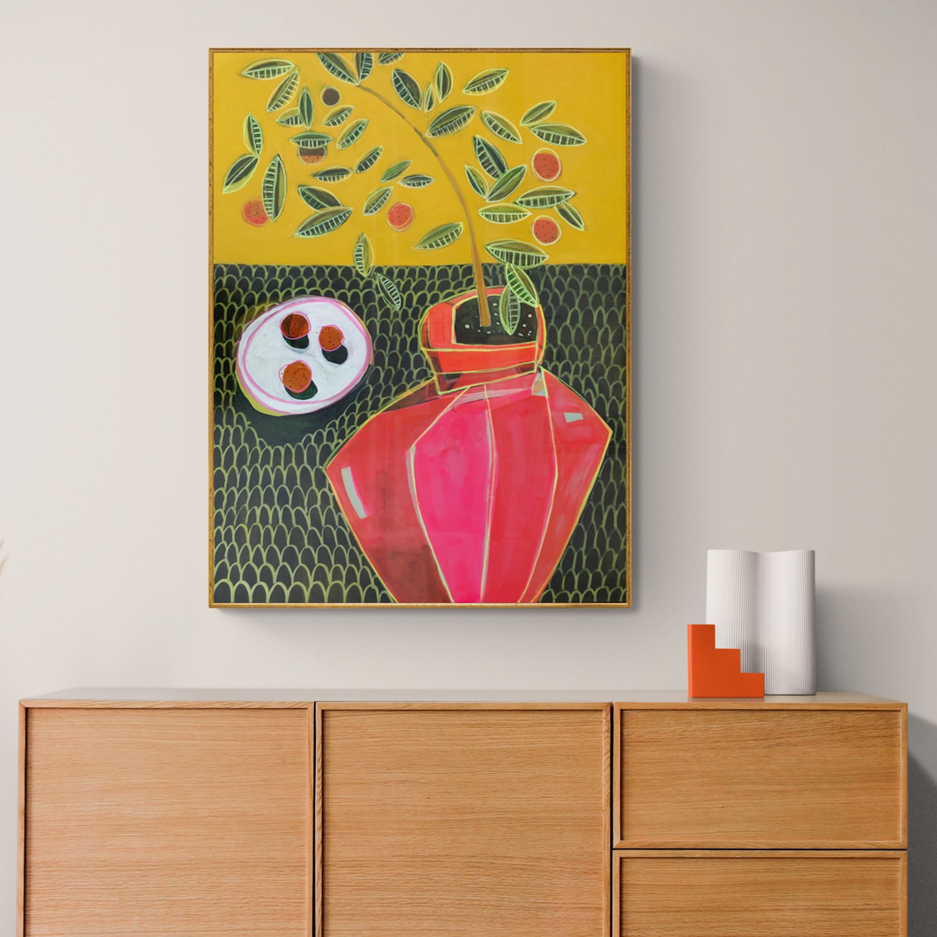 Three Oranges on Plate by Rachael Van Dyke