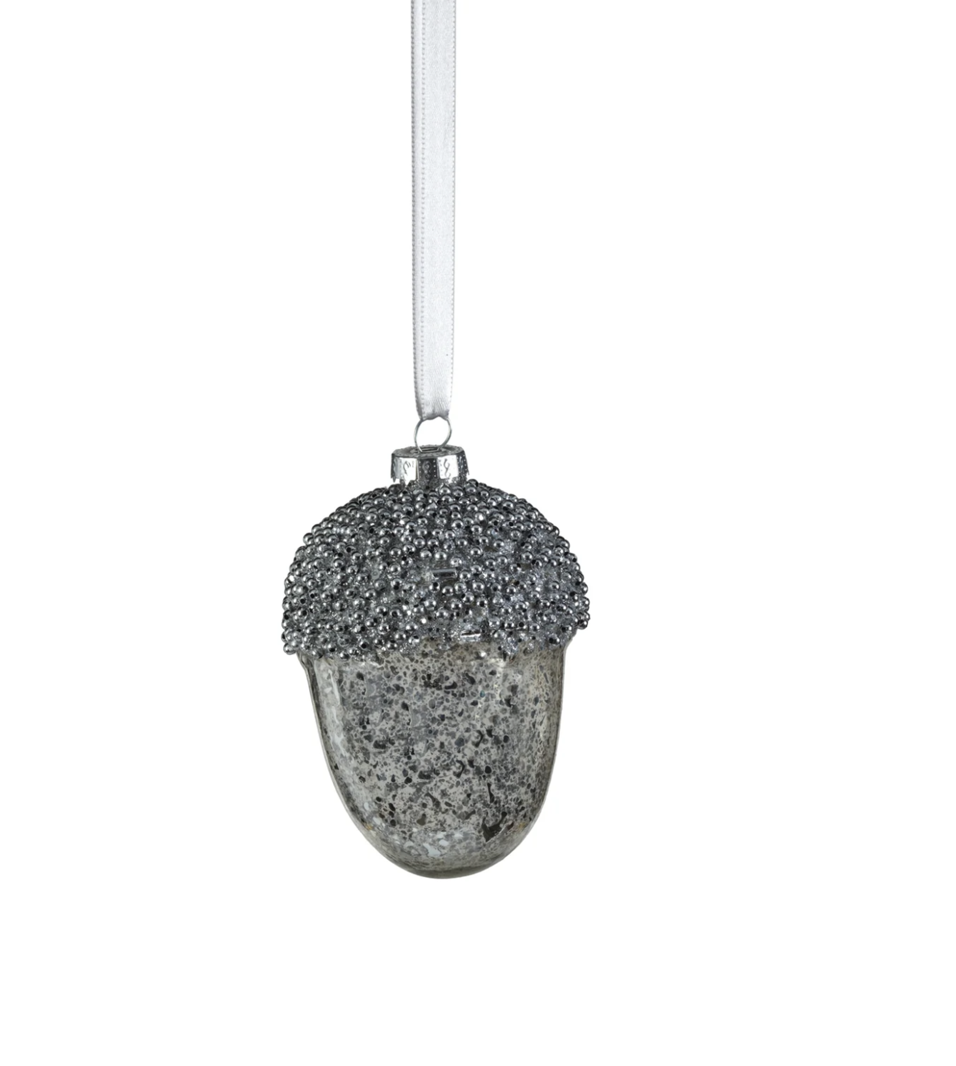 Glass Acorn Ornament with Beaded Cupule - Silver - Large by Argent