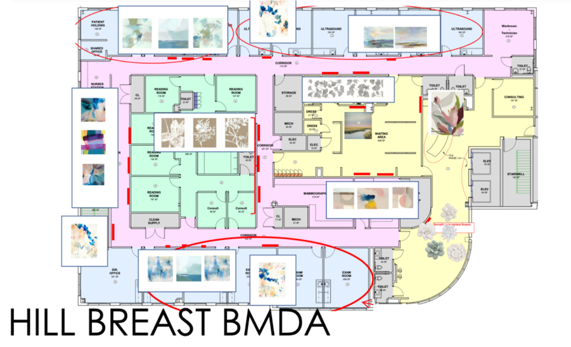 BMDA-Hill Breast- FL 2,3 unframed canvas art, 15 ex rooms, sculptural pieces by Printwork