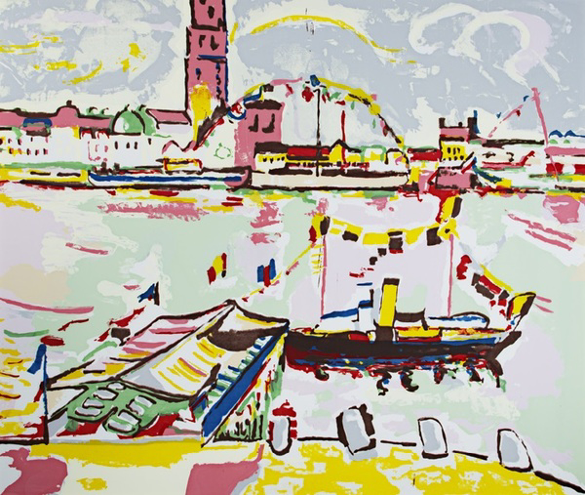 Landscape-Harbor Scene (pink) by Andre Derain (after)