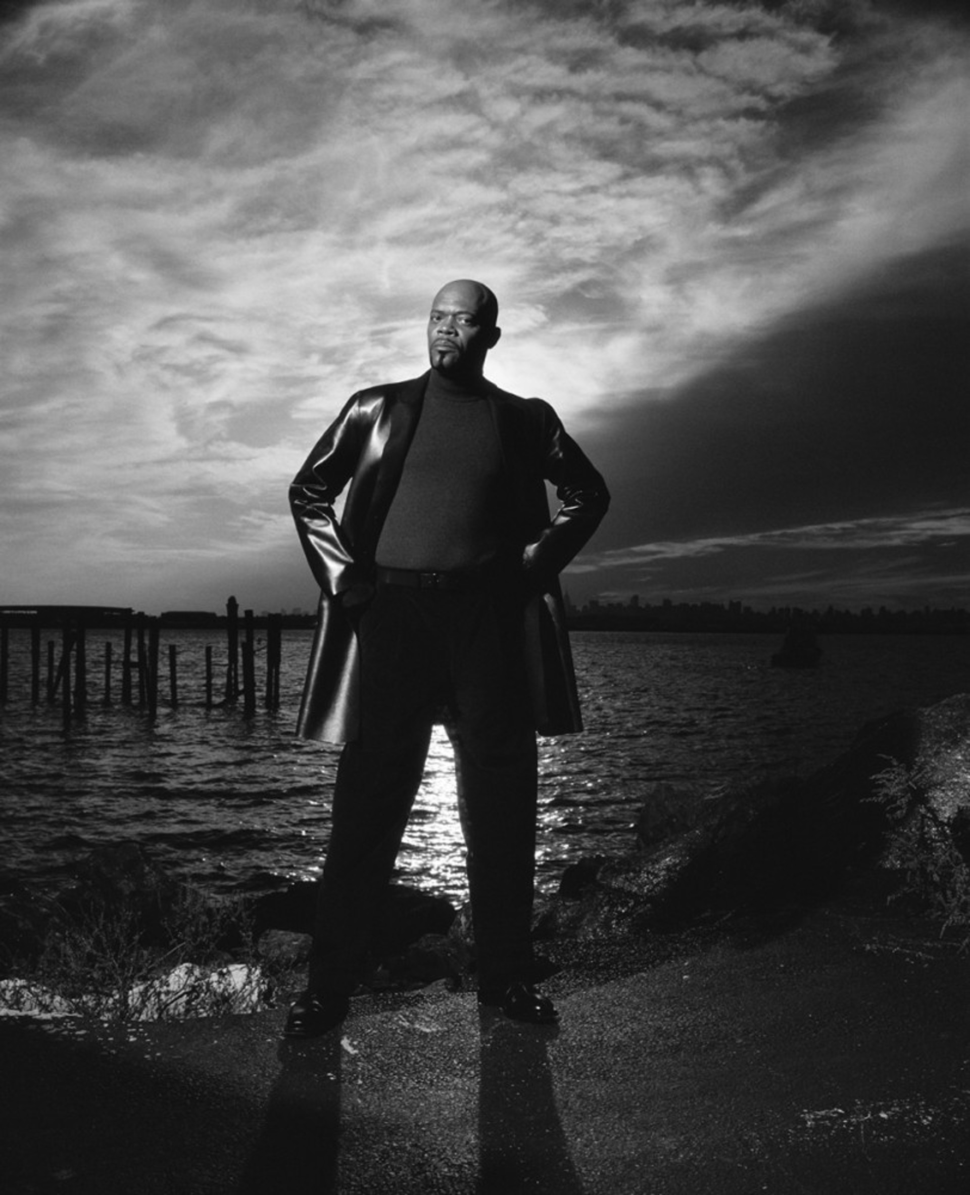 99067 Samuel L Jackson On the Water Queens 2011 BW by Timothy White