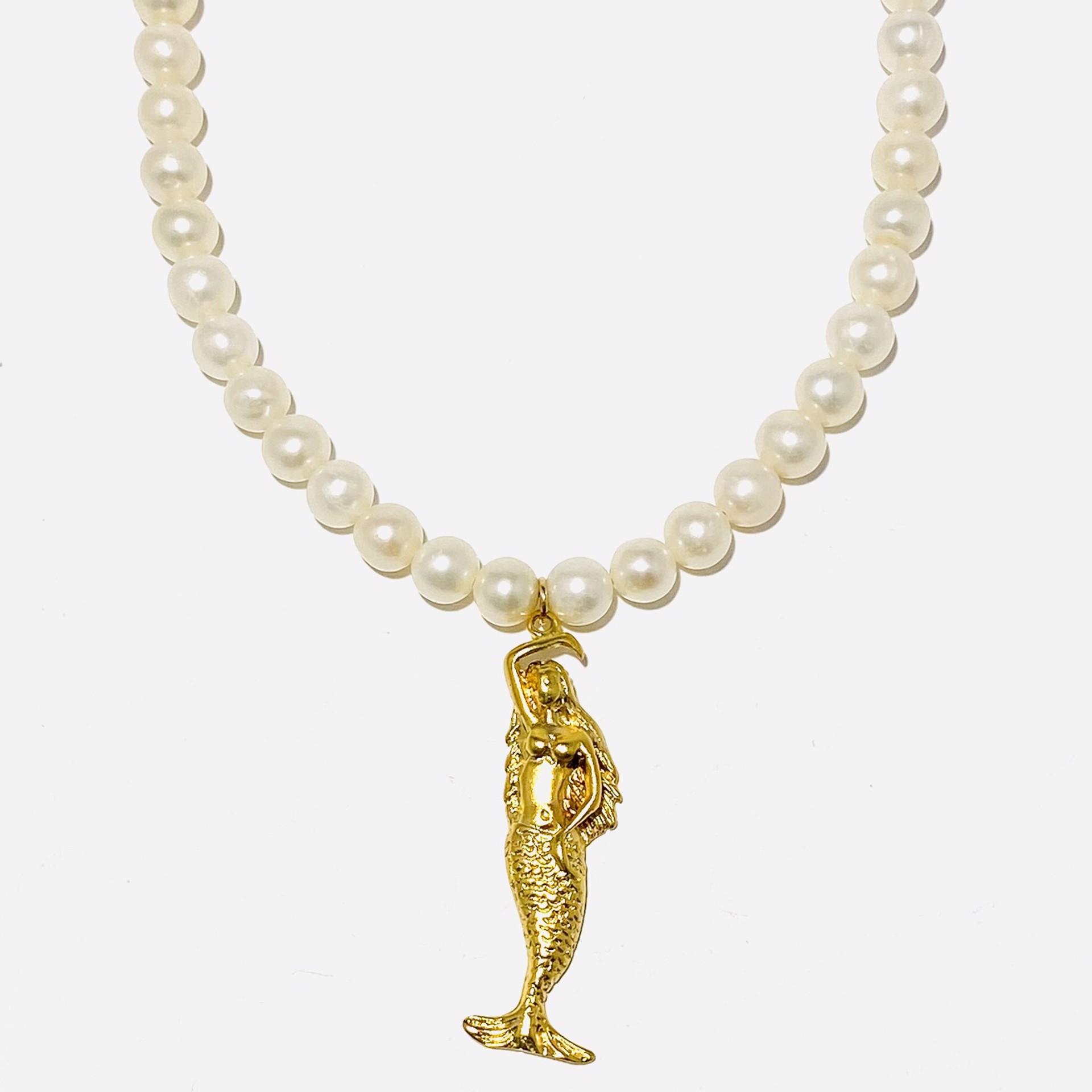 Round White Pearl Vermeil Mermaid Pendant Necklace by Nance Trueworthy