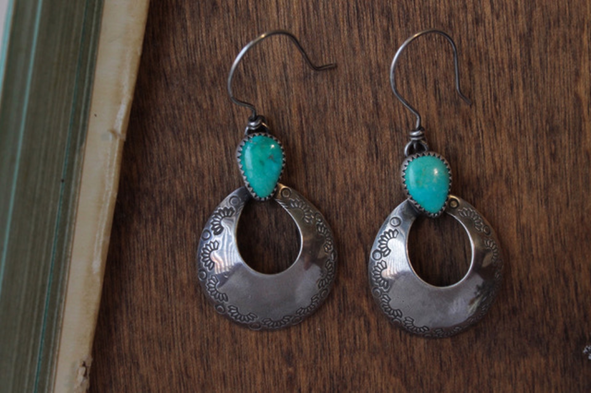 Turquoise Dangle Hoop Earrings by Heather Swearingen