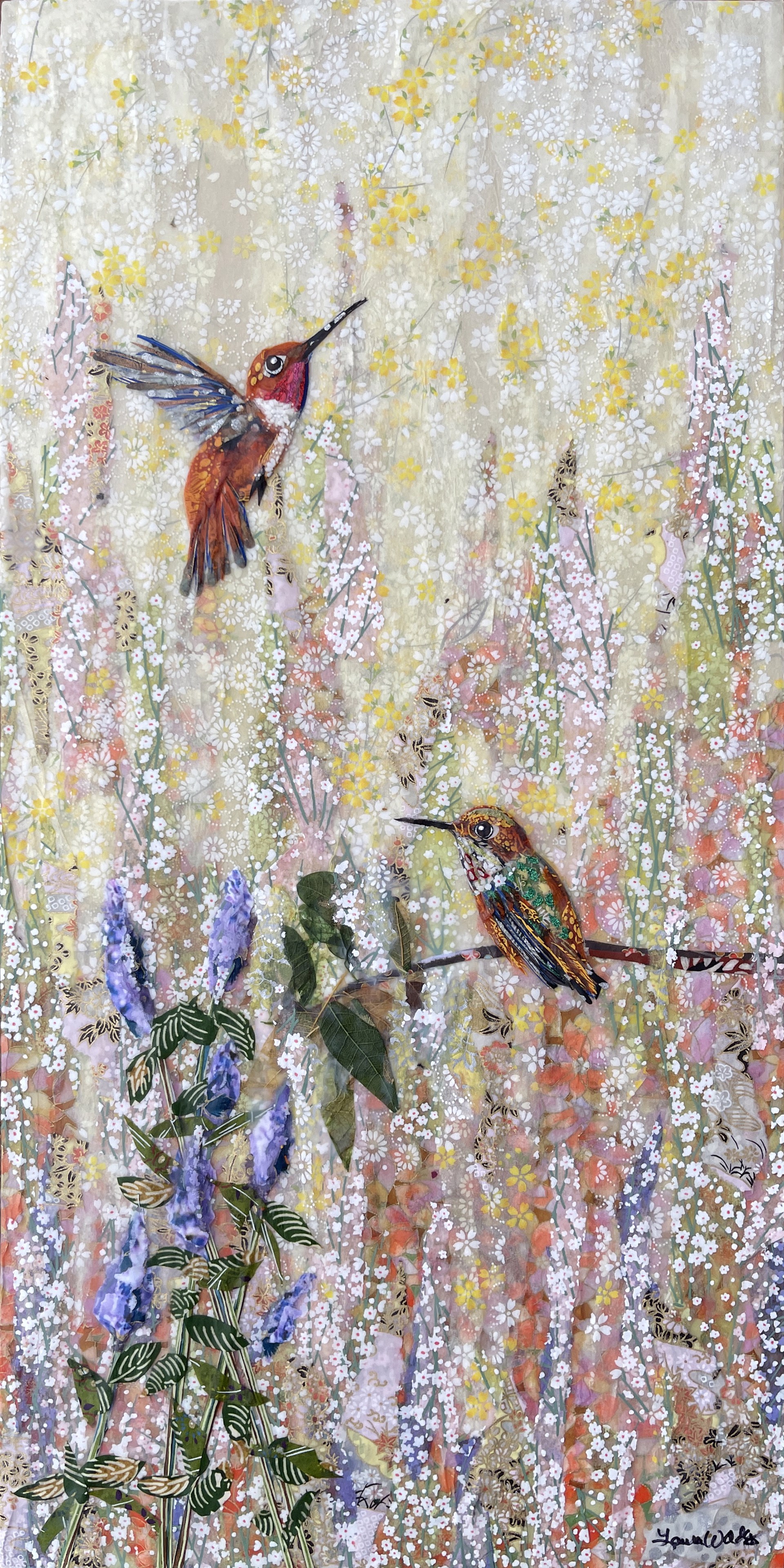 Rufous Hummingbird Pair and Lavender- SOLD! by Laura Adams