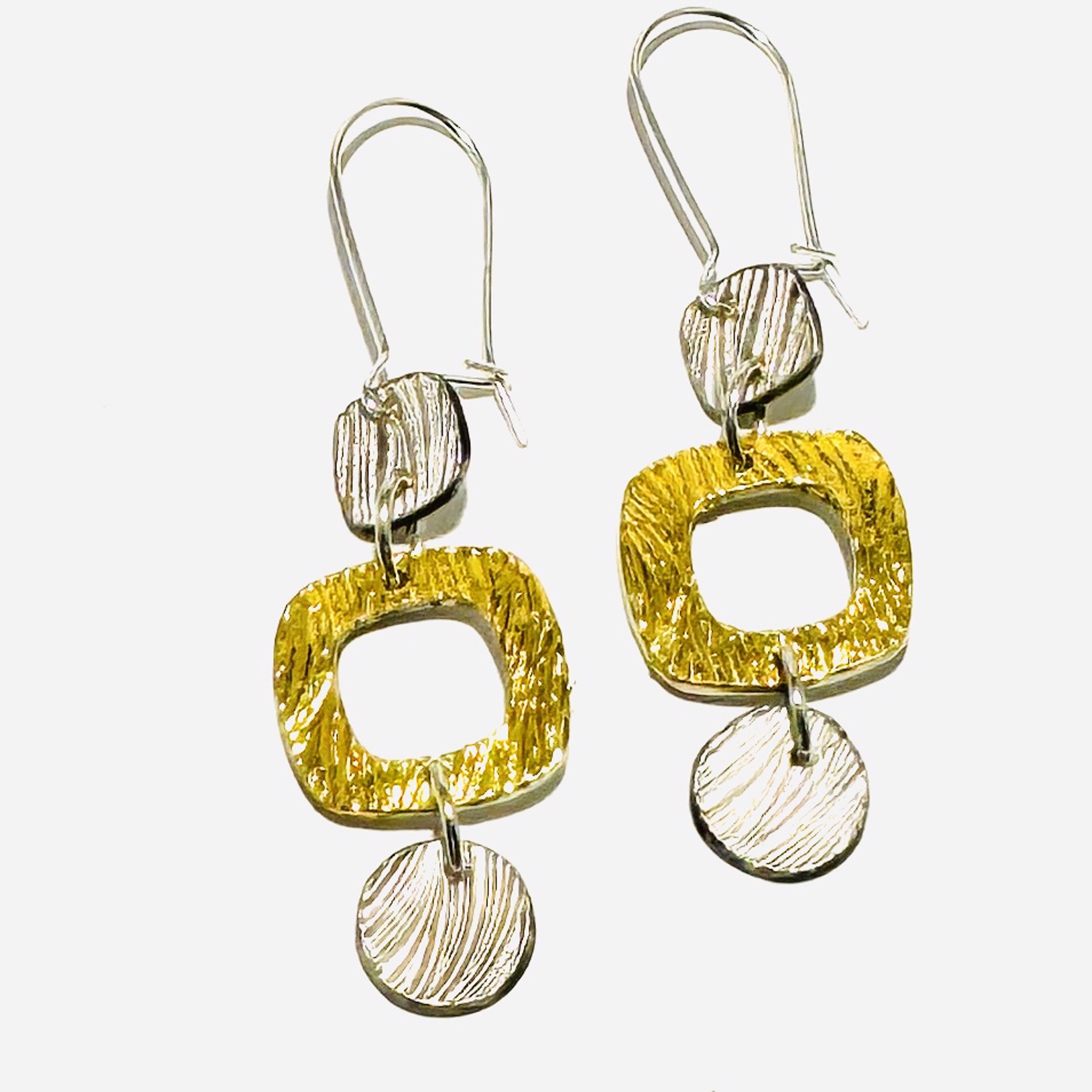 Keum-boo Fine Silver and Gold Square Trio Earrings KH23-27 by Karen Hakim