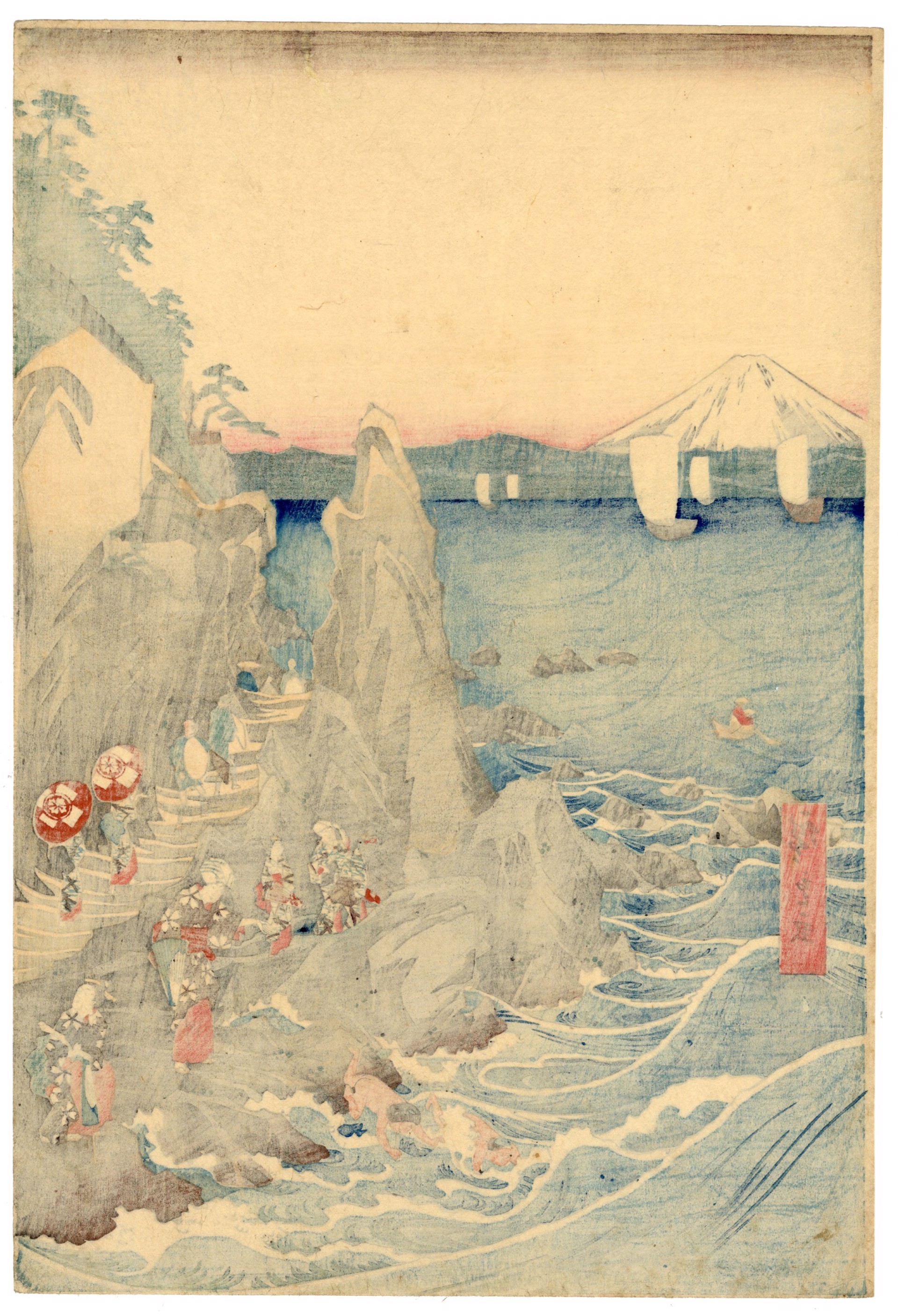 Pilgramage to the Original Shrine of Benten in the Cave at Enoshima, Sagami Province by Hiroshige