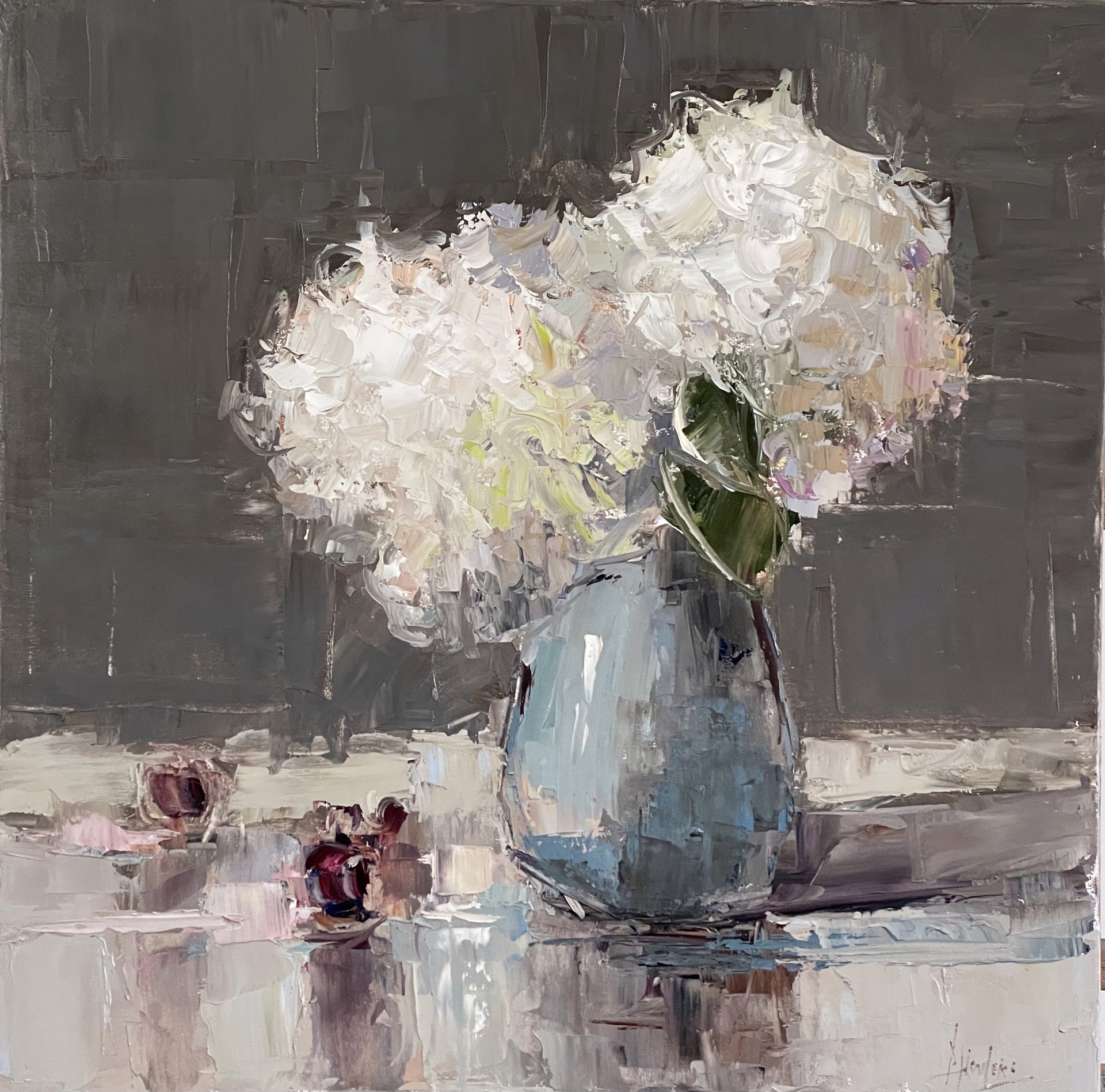 Hydrangeas on Table by Barbara Flowers