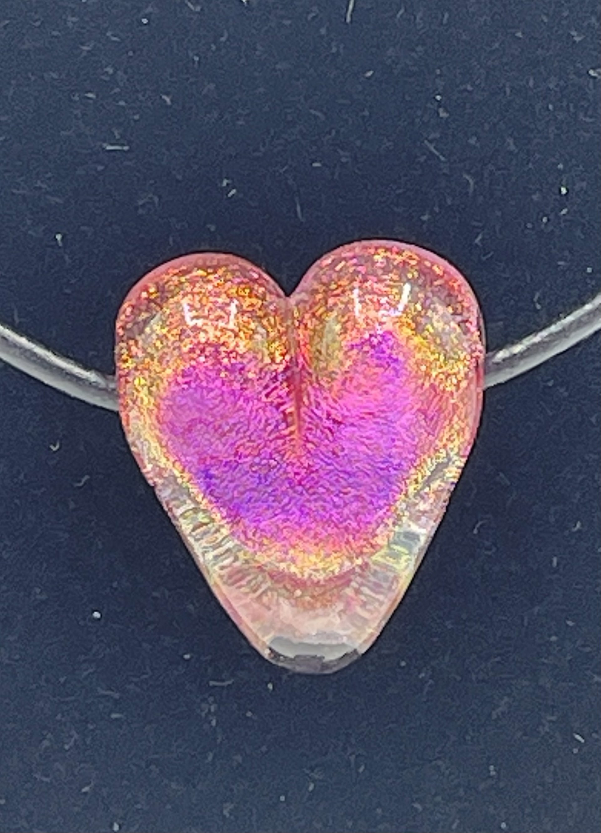 Transparent Pink Dichroic Glass Heart Bead Necklace by Emelie Hebert