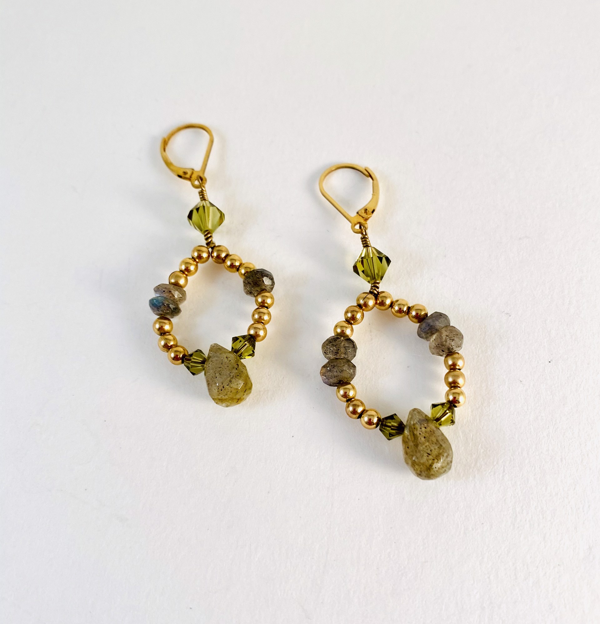 Labradorite, Crystal and Gold Bead Earrings SHOSH19 by Shoshannah Weinisch