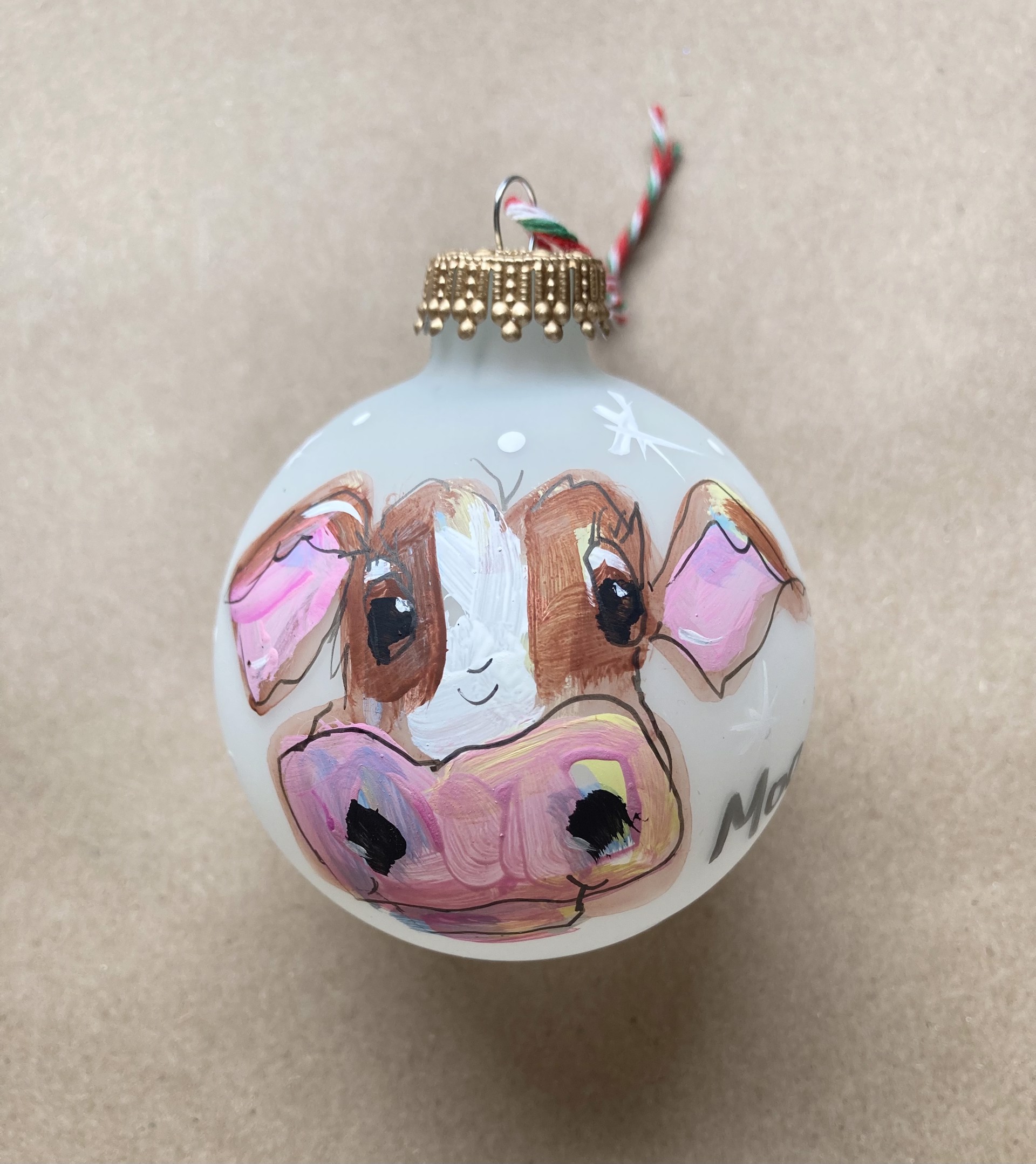 Hand Painted Brown Cow Ornament by Terri Einer
