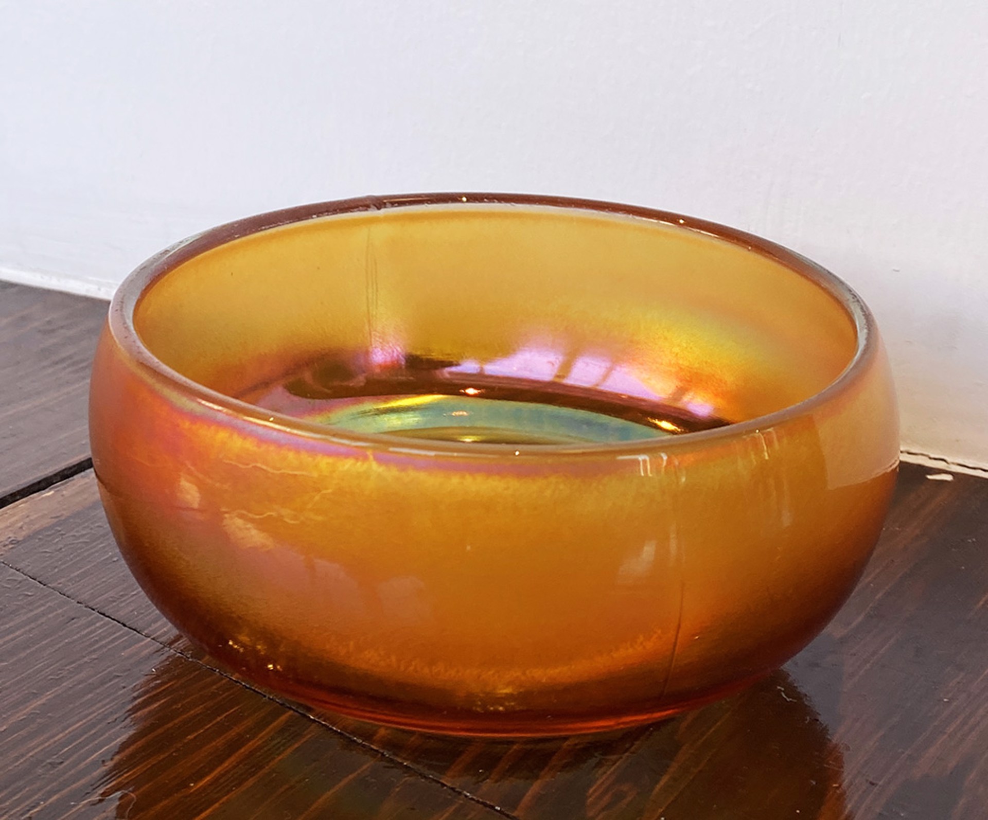 Vintage Marigold Iridescent Glass Bowl by Artist Unknown