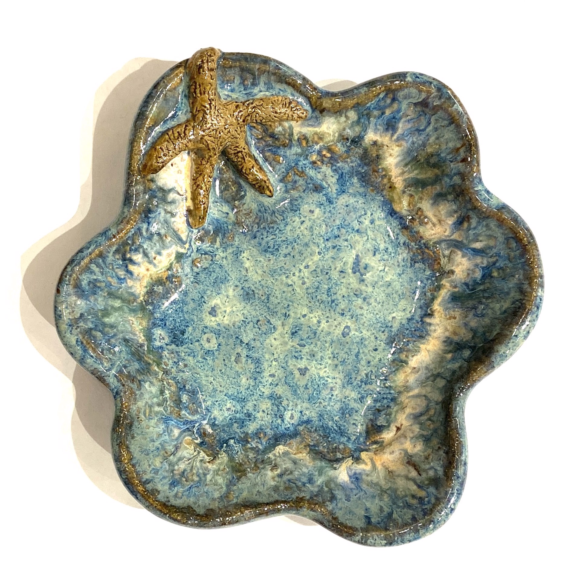 Small Pool Dish with Starfish (Blue Glaze) by Jim & Steffi Logan