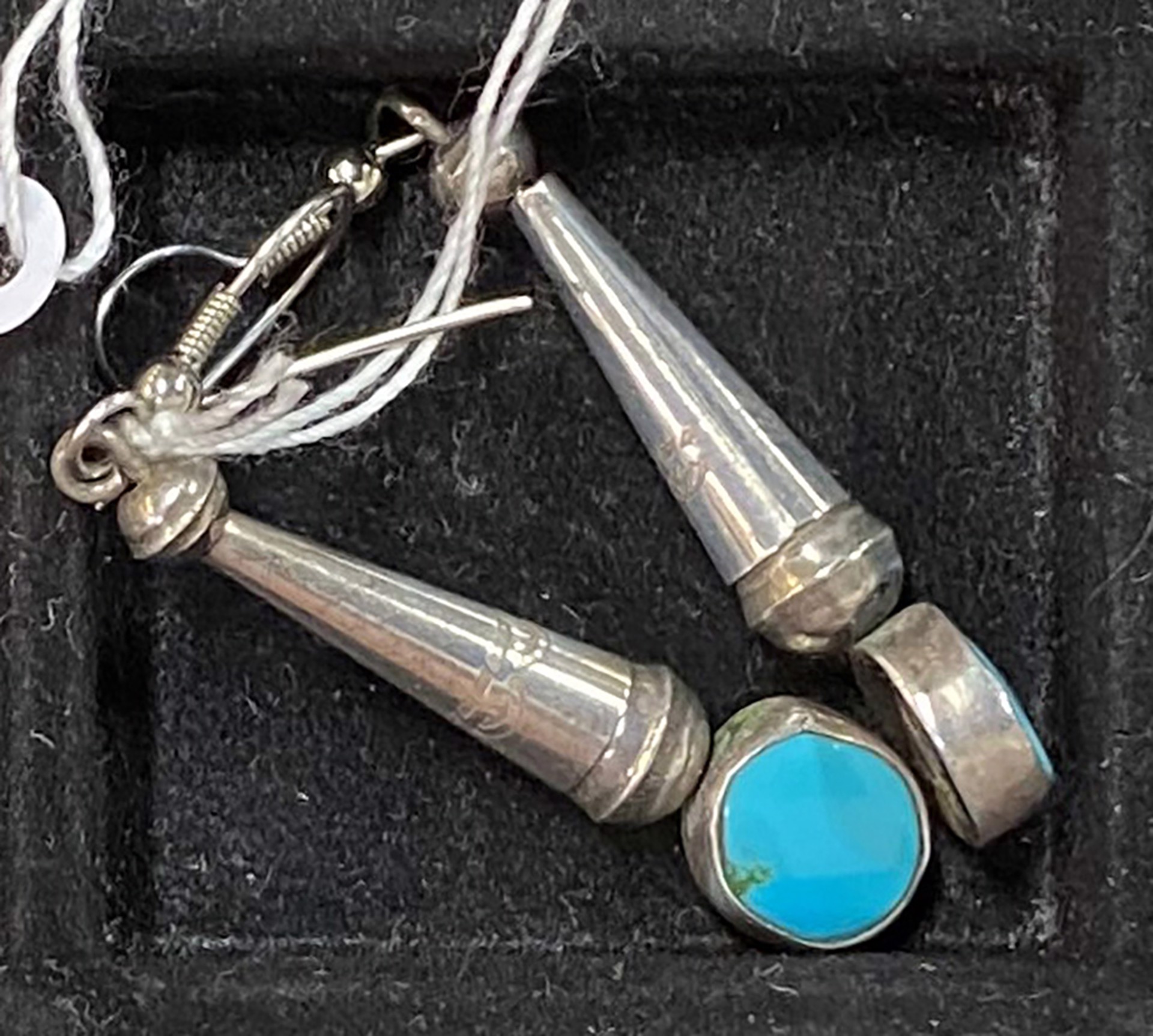 Navajo silver turq. (fish hook)earrings-KB030 by Karen Bell