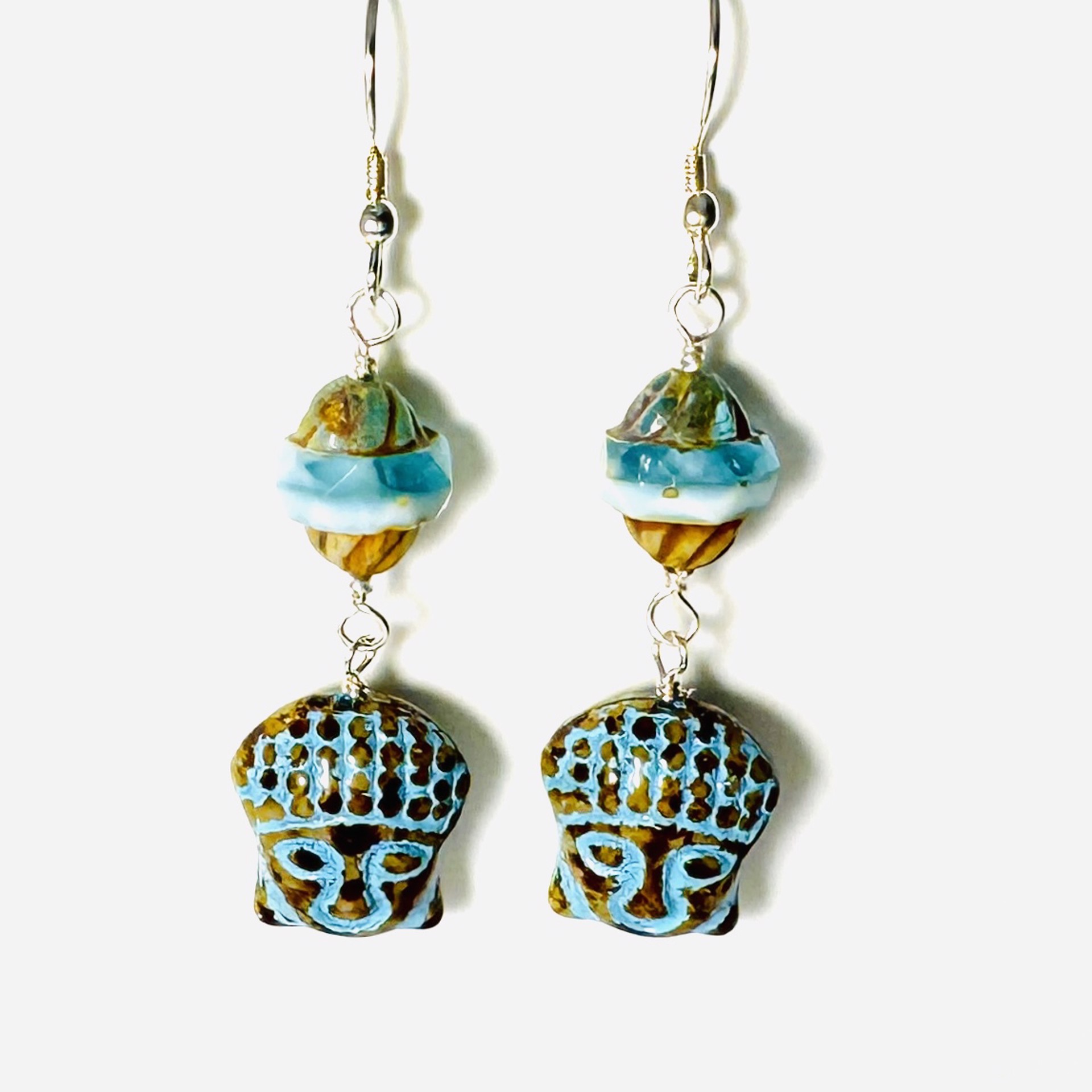 Czech Glass Buddha and Bead Earrings LR24-26 by Legare Riano