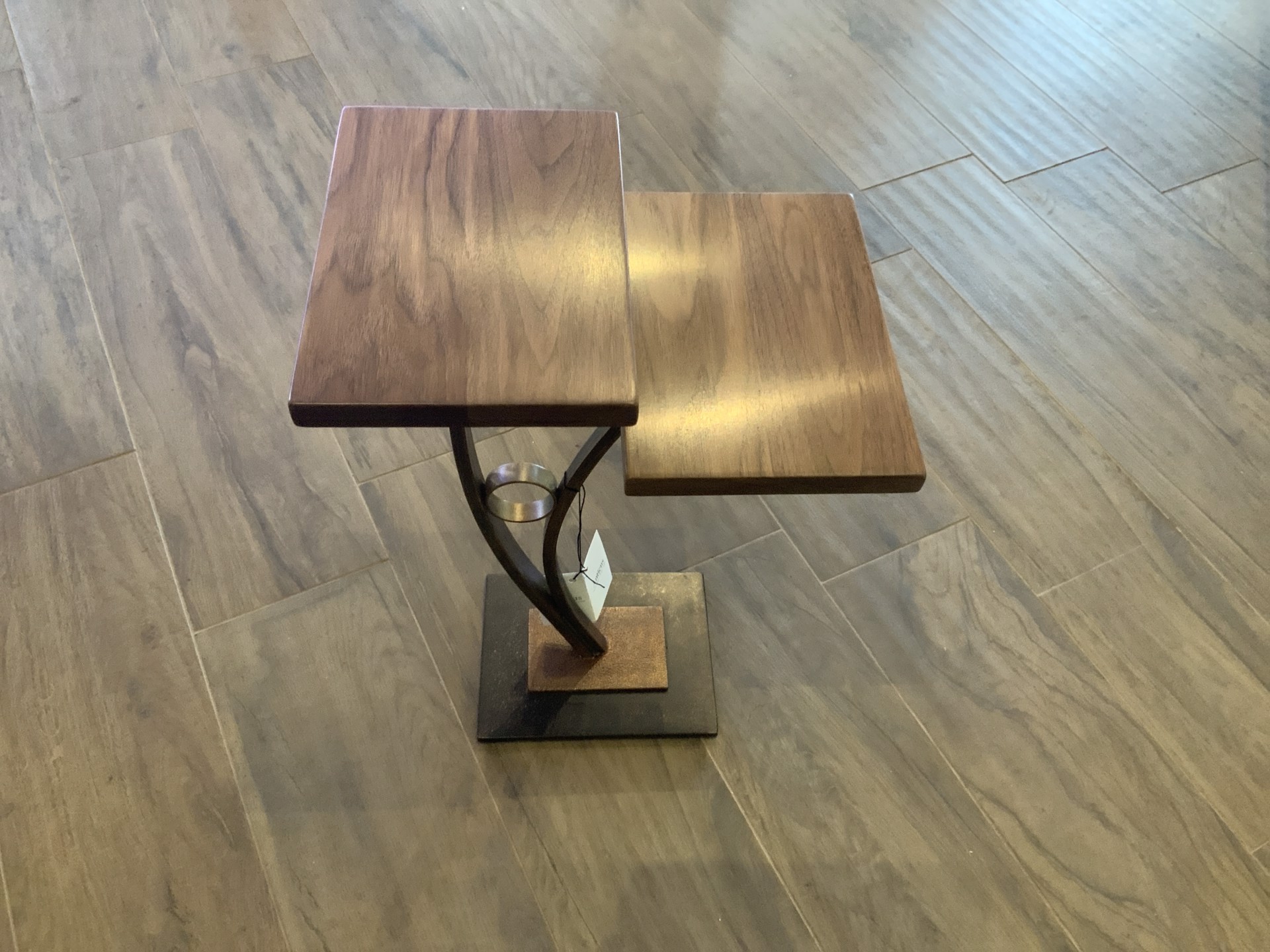 Two Tiered Black Walnut Wine Table on Double Curve and Ball Base 033121L by Ron Gill